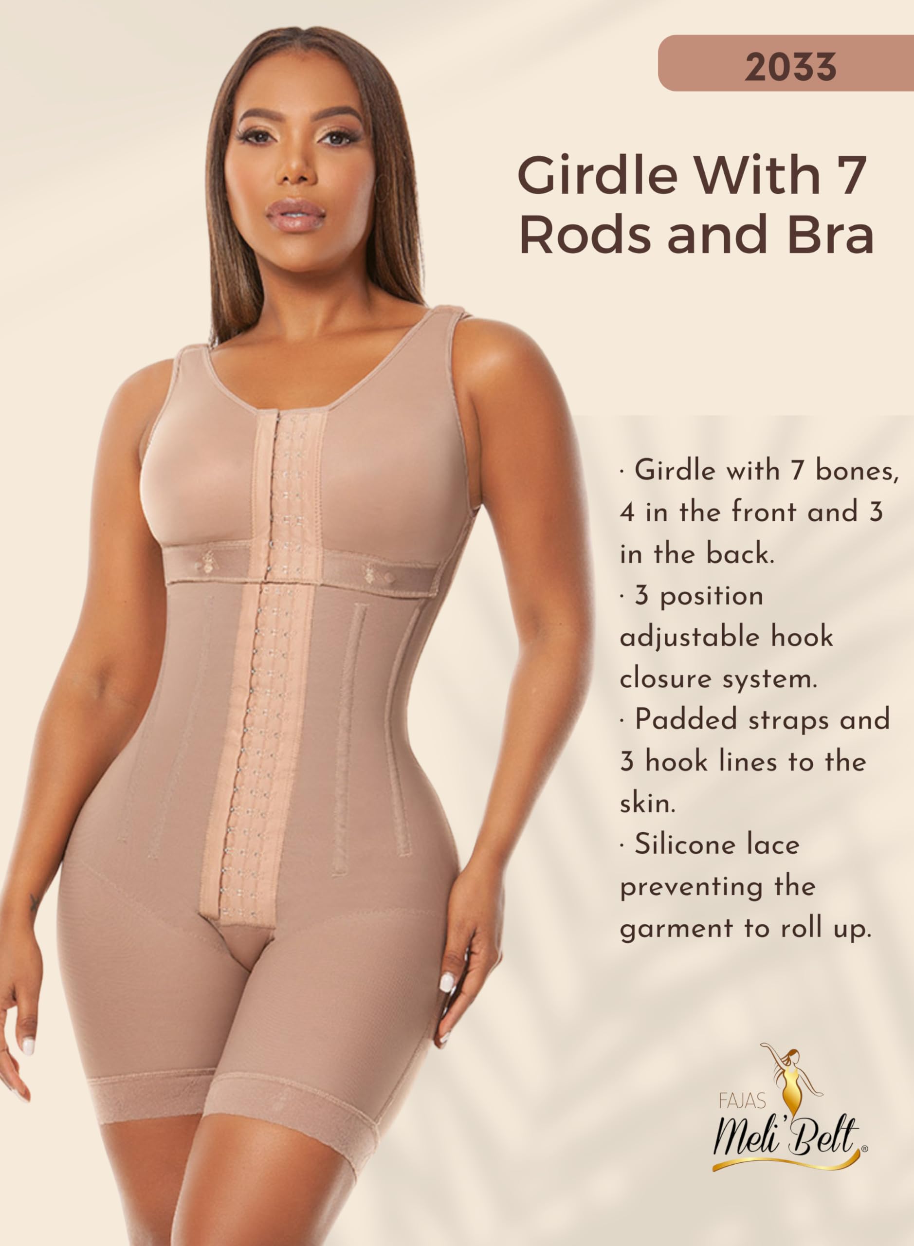 Melibelt 2033 Colombian Shapewear for Women - 7 Steel Boned Fajas Moldeadoras - Tummy Control Body Shaper - Perfect for Postpartum, Weight Loss & Special Occasions