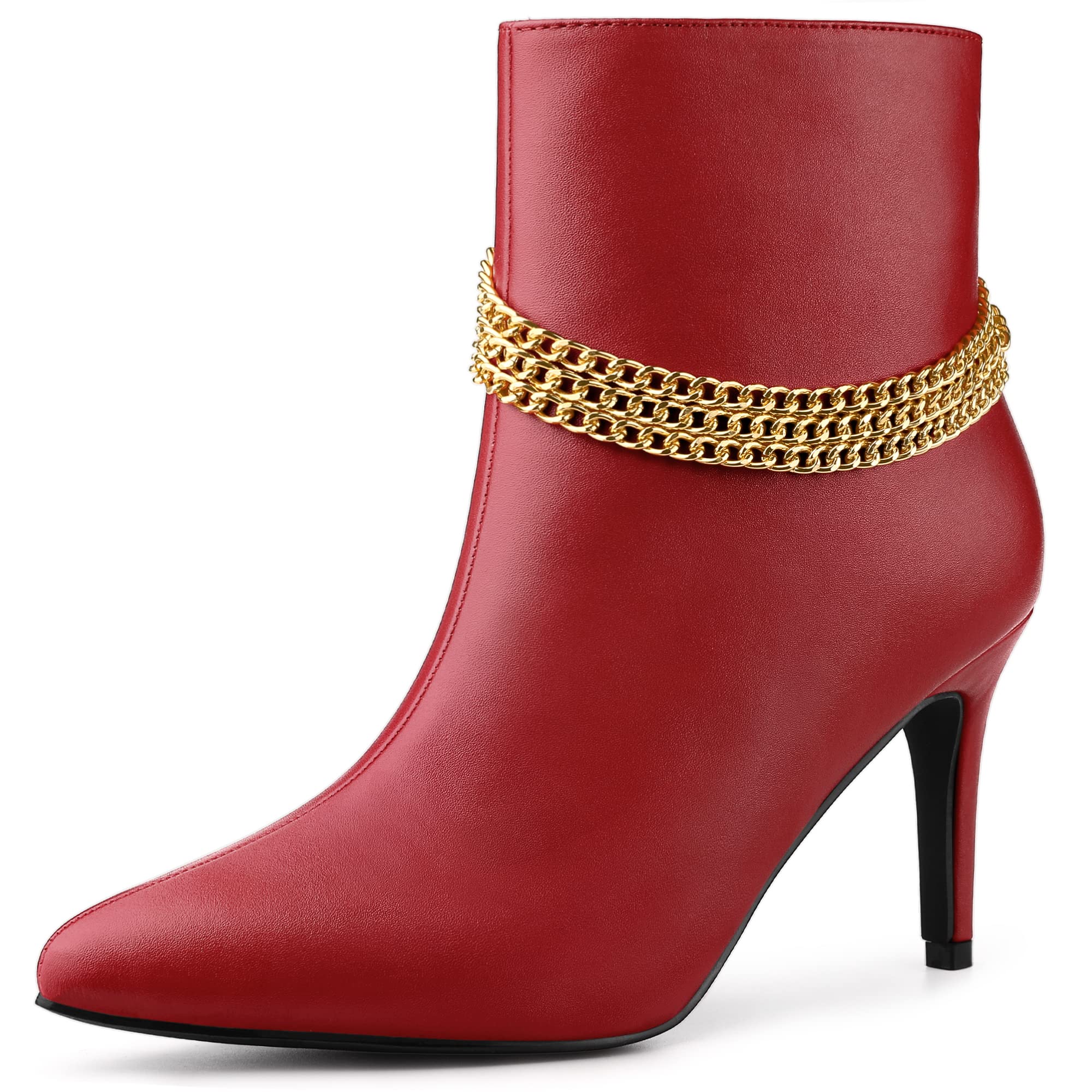 Allegra K Women's Pointed Toe Stiletto Heel Ankle Boots with Chain Detail - Fashionable High Heel Booties for Party, Night Out & Office Wear