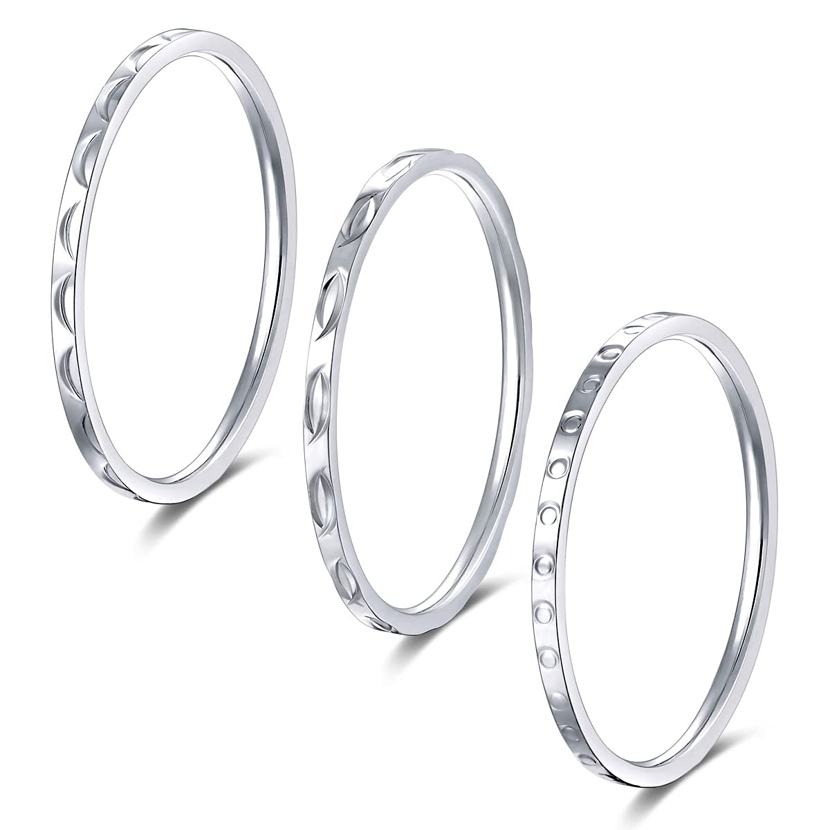 KAZITSAN 3pc Stainless Steel Stacking Rings for Women & Men - Silver/Rose Gold Wedding Bands for Daily Wear & Gifting