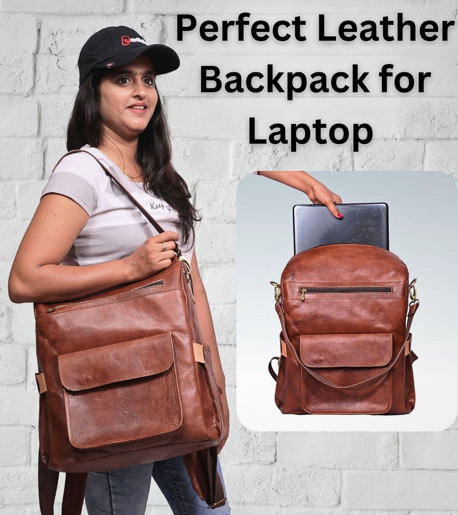 Genuine Leather Laptop Backpack for Women - Designer Brown Leather Backpack Purse with 15.6-inch Laptop Compartment - Perfect for Work, Business Travel & Everyday Commute - Durable & Stylish Office Bag for Professionals & Students