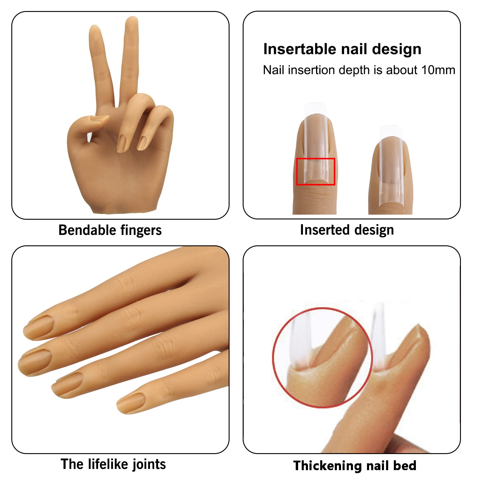 **Silicone Practice Hand for Acrylic Nails - Flexible Bendable Mannequin Hand with Stand, Life-Size Nail Art Training Tool (Right Hand) - Perfect for Nail Technicians & DIY Enthusiasts**
