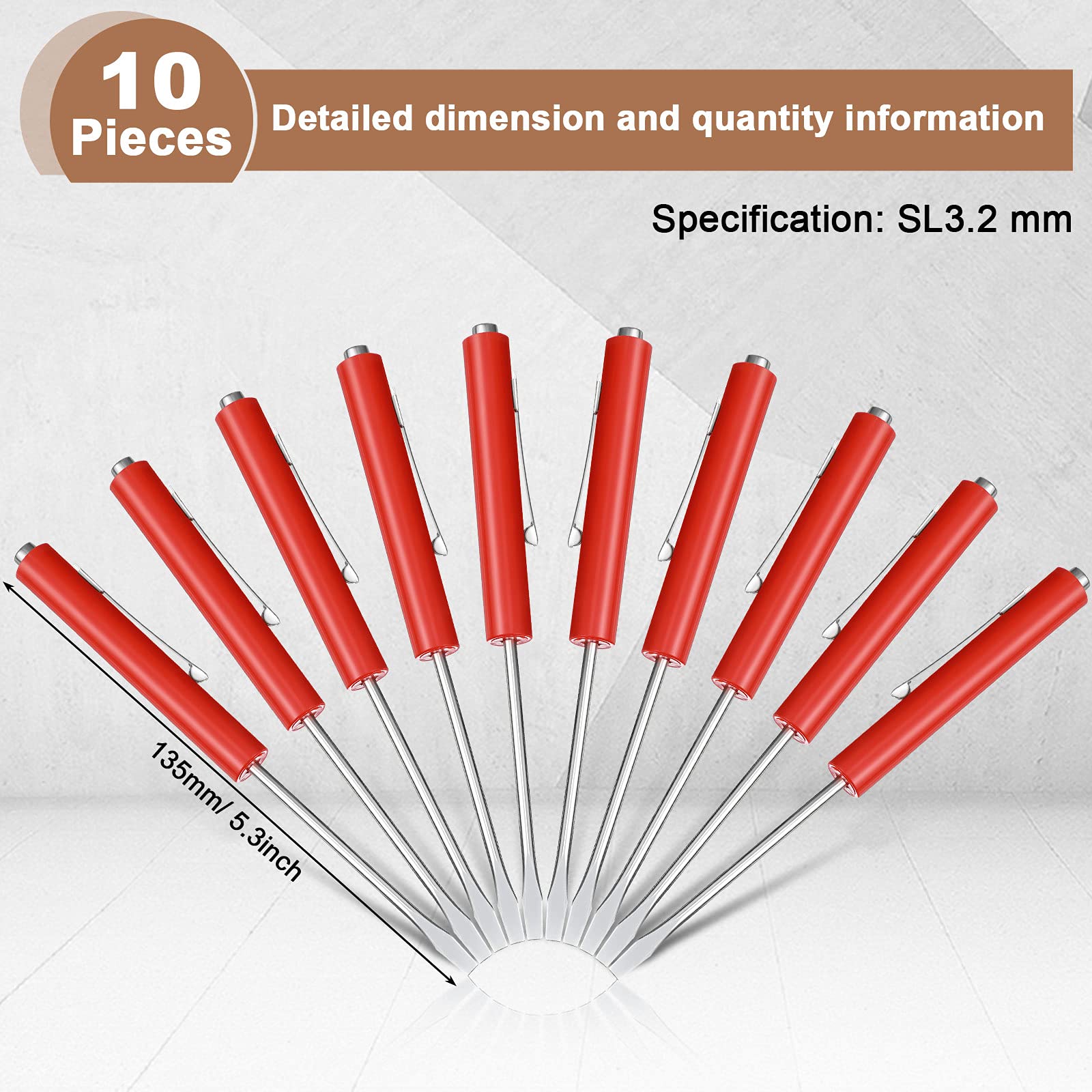 Honoson 10-Piece Magnetic Pocket Screwdriver Set - Mini Slotted Screwdrivers with Pocket Clips for Mechanics & Electricians (Red) - Perfect for Electronics Repair, DIY Projects & Home Maintenance