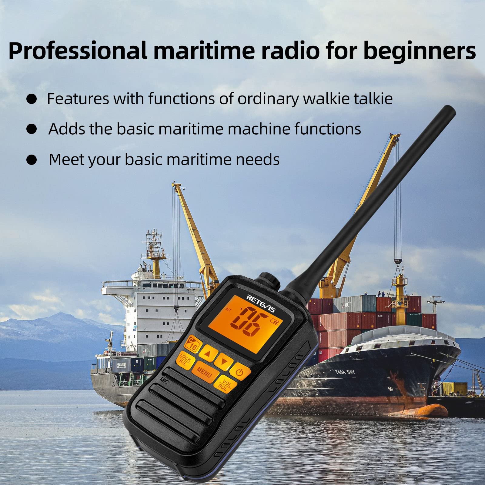 Retevis RM01 Waterproof Floating Handheld Marine Two-Way Radio with NOAA Weather Alert - IP67 Rated for Boating, Sailing & Emergency Communication (1 Pack) - Perfect for Boats, Yachts, Fishing & Marine Adventures