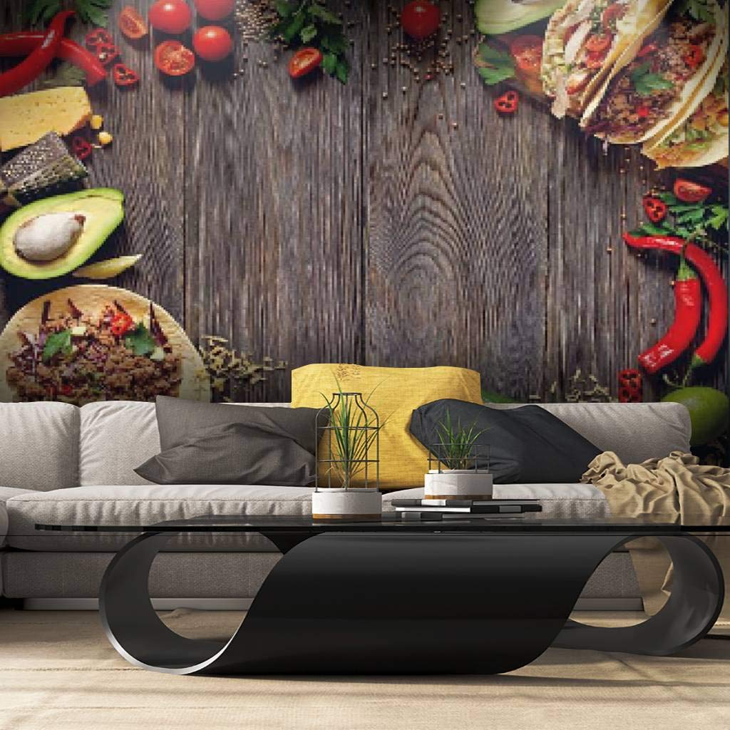 Mexican Street Food Peel and Stick Wallpaper - Self-Adhesive Removable Vinyl Wall Mural for Kitchen, Dining Room & Home Decor (Large Roll, Easy Installation)