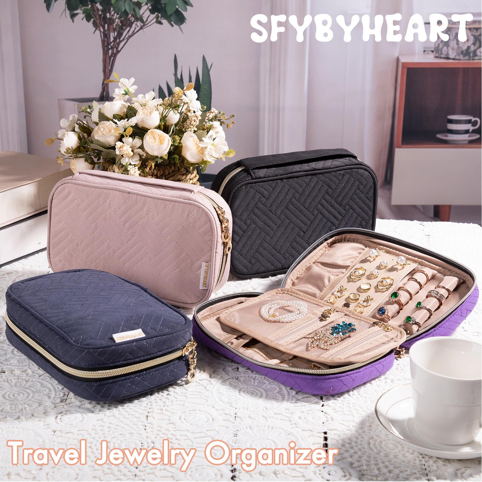 Compact Travel Jewelry Organizer Case - Tangle-Free Jewelry Holder for Necklaces, Earrings, Rings & Bracelets - Perfect for Vacation, Business Trips & Weekend Getaways