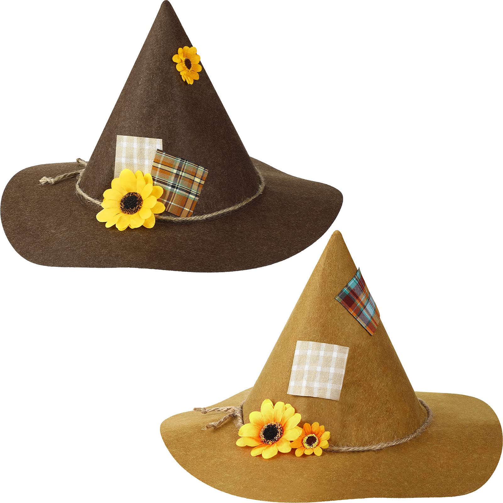SATINIOR 2-Pack Scarecrow Hats with Sunflower Design - Felt Witch Costume Hats for Halloween, Cosplay & Themed Parties - Perfect for Fall Festivals, Pumpkin Patches & Outdoor Decor