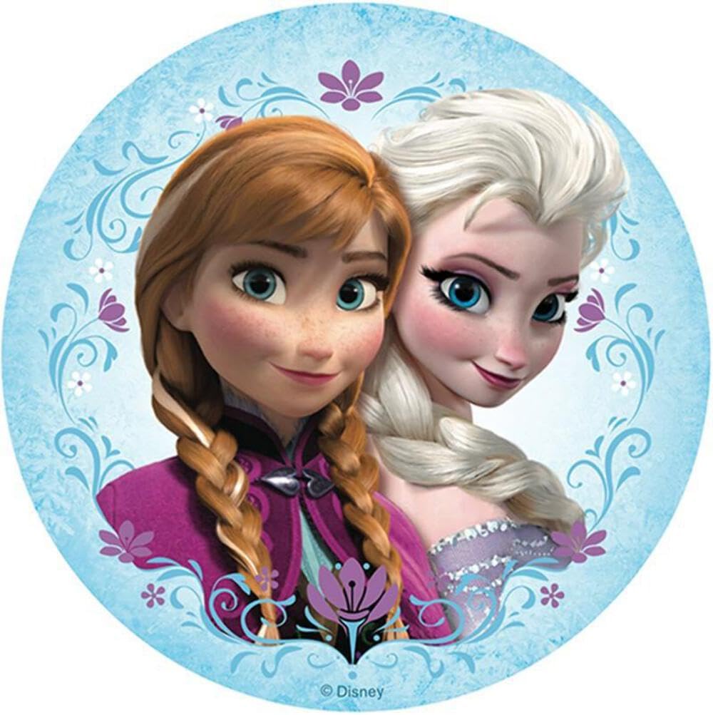 Anna & Elsa Frozen Themed 20cm Round Cake Topper - Edible Wafer Paper Birthday Cake Decoration for Kids' Parties, Baby Showers & Disney Princess Themed Celebrations