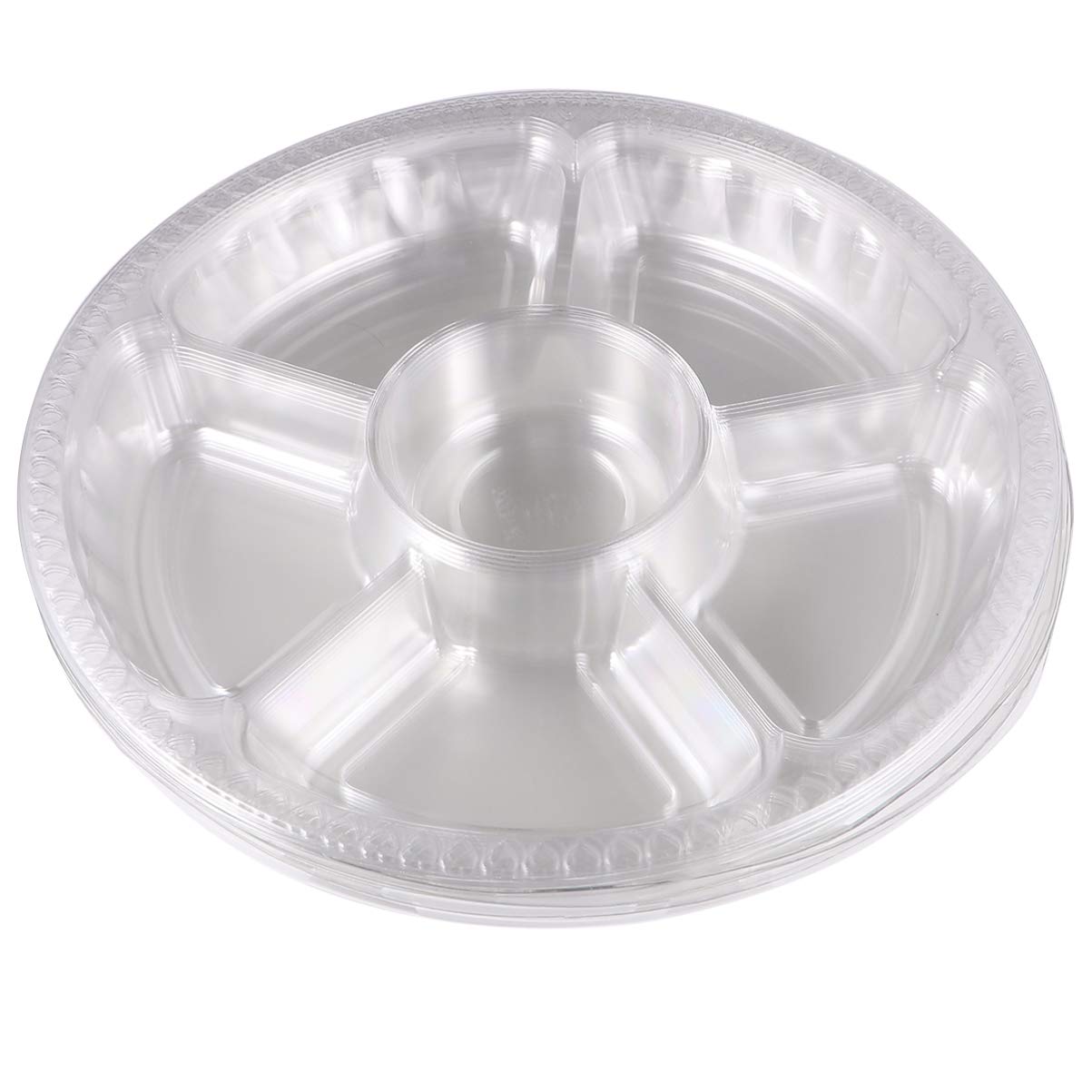 Yardwe 6-Compartment Plastic Appetizer Tray | Disposable Food Containers with Lids | Perfect for Salads, Fruits & Party Snacks | Great for Home, Travel & Outdoor Picnics (5-Pack)