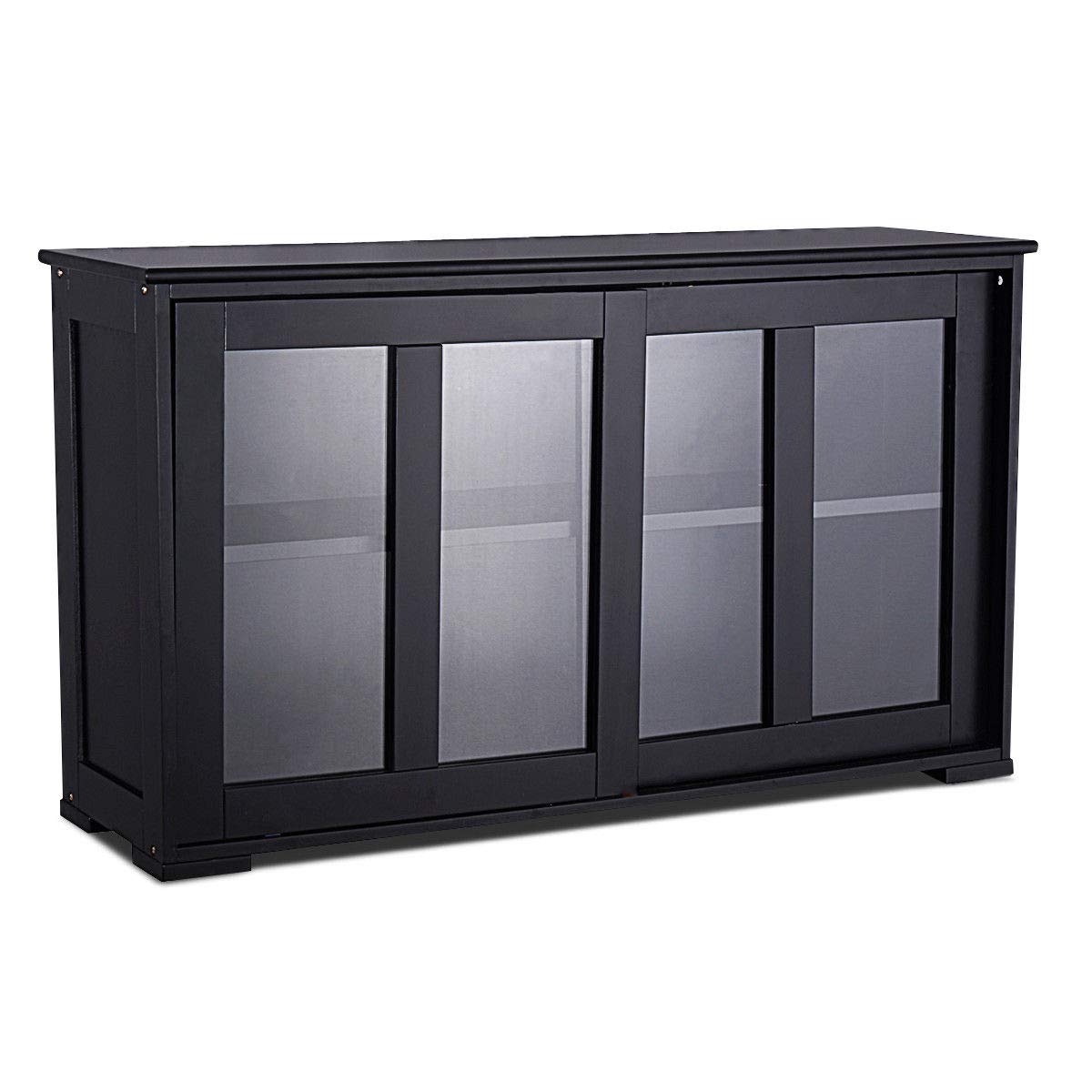 Black Storage Cabinet with Glass Sliding Doors - Sideboard Buffet Cupboard for Kitchen Pantry, TV Stand, Bookshelf Organizer | U.S. Stock | Perfect for Home Office, Living Room & Dining Room Storage