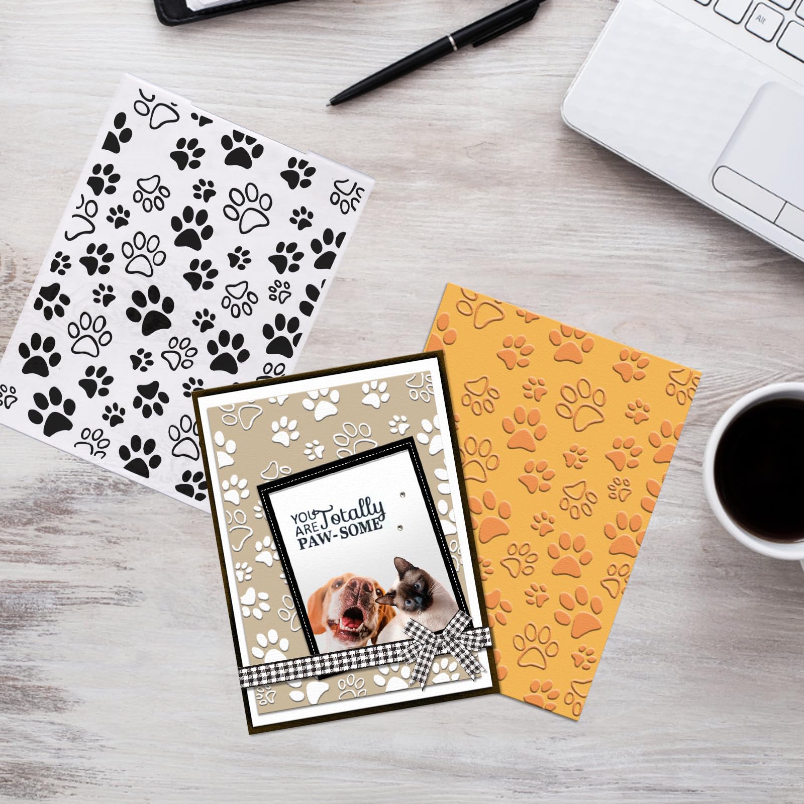Dog & Cat Paw Print Plastic Embossing Folders for Card Making - Scrapbooking Templates for Photo Albums, DIY Craft Decoration - Perfect for Pet Lover Greeting Cards & Memory Books