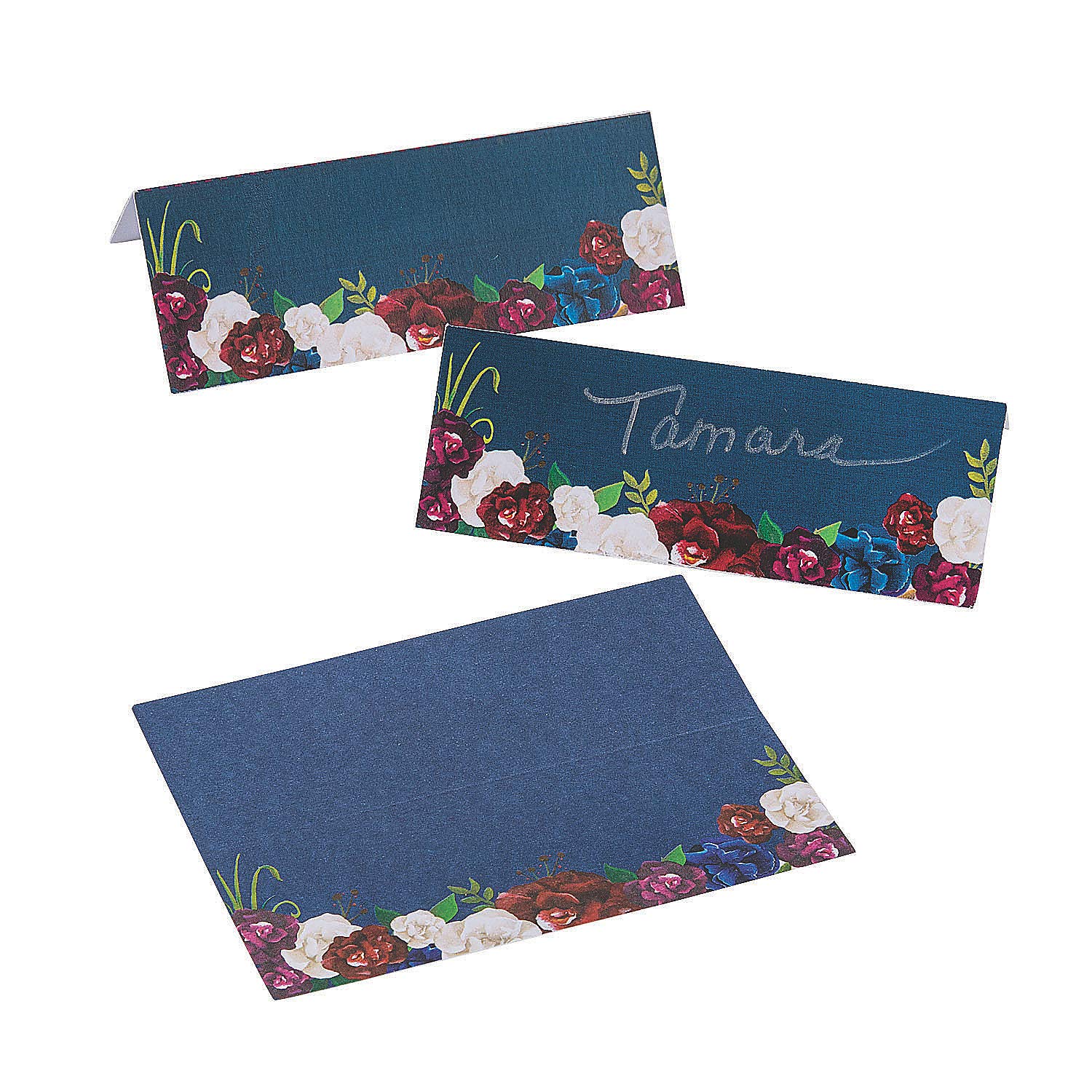 Elegant Navy Floral Wedding Place Cards & Holders - 50-Piece Set for Table Settings, Bridal Showers, Receptions & Special Events - Premium Party Favors & Decorative Table Name Cards