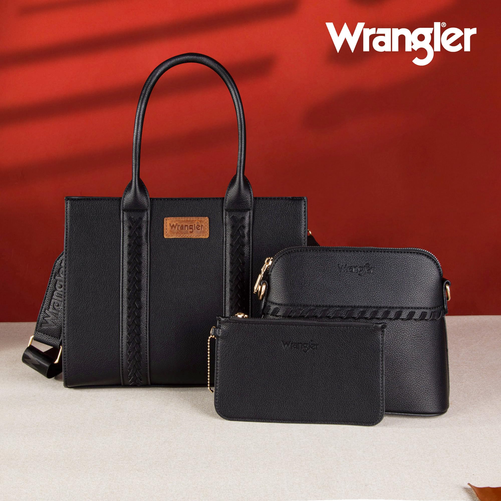 Wrangler 3-Piece Women's Purse Set - Tote Bag & Crossbody Handbag with Adjustable Strap | Perfect for Work, Travel & Everyday Use