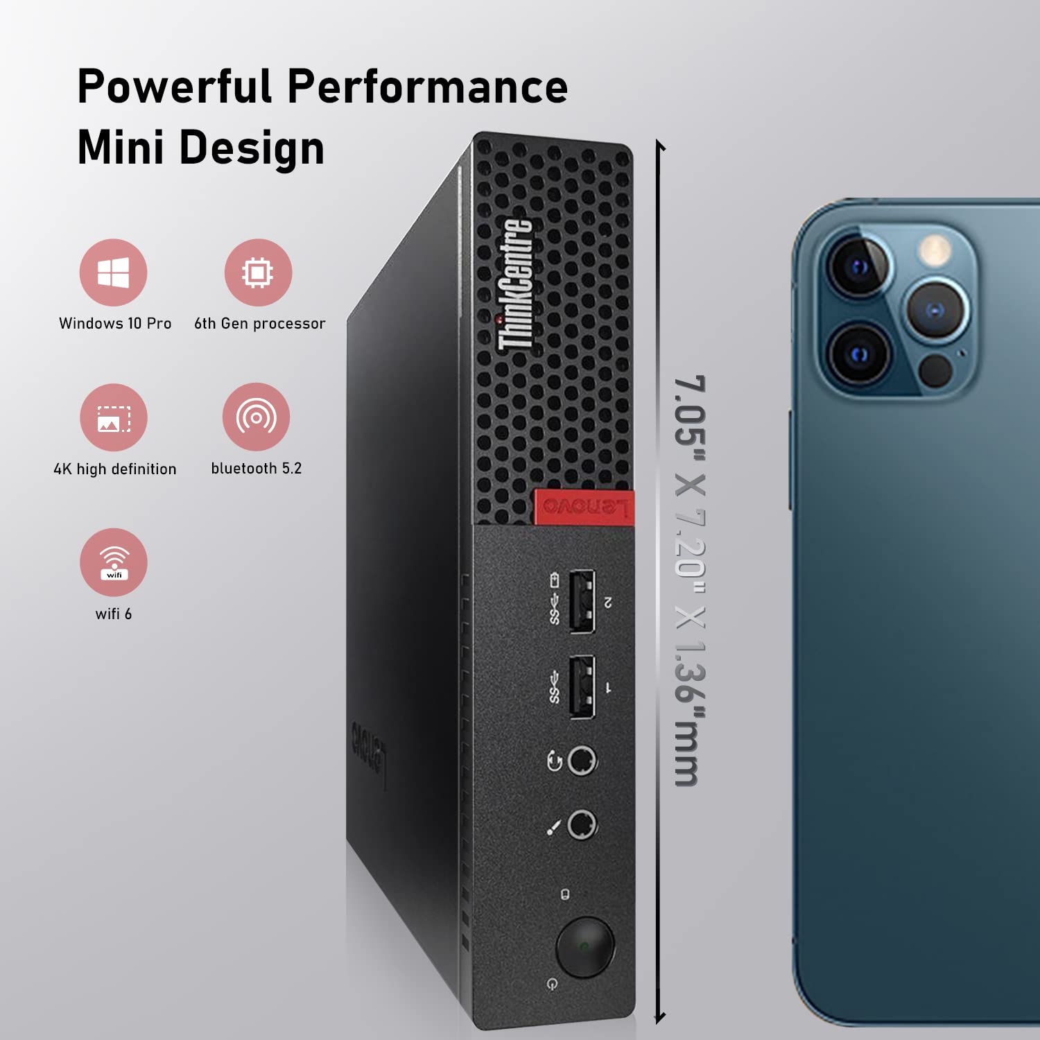 Lenovo ThinkCentre M710q Tiny Desktop PC - Intel Core i5-6500T (Up to 3.1GHz), 32GB RAM, 1TB NVMe SSD, Wi-Fi 6E, Bluetooth, Windows 10 Pro (Renewed) - Perfect for Home Office, Small Business & Remote Work