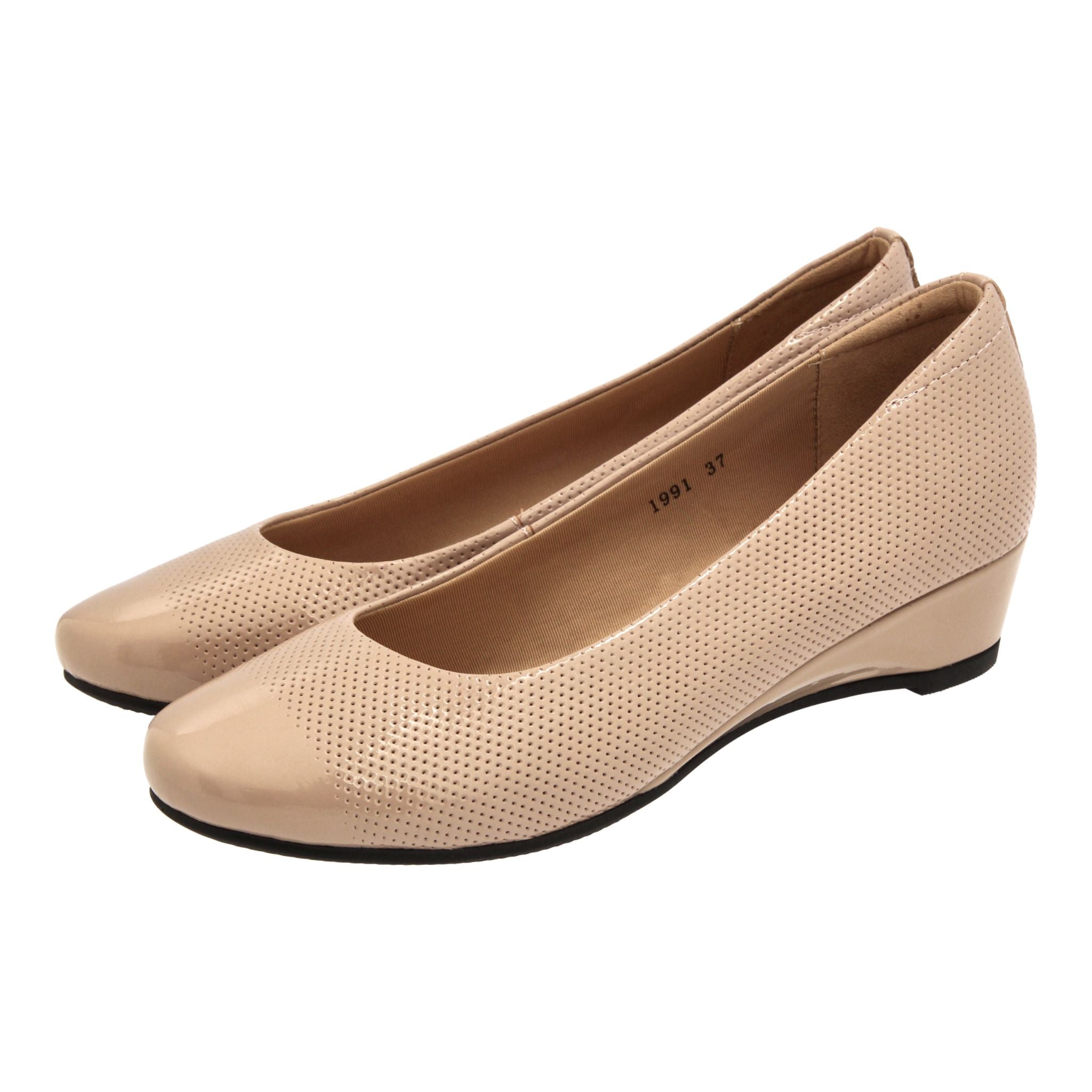 Caratti Nude Leather Wedge Heels for Women - Comfortable Short Block Heel Sandals for Office, Wedding & Party Wear