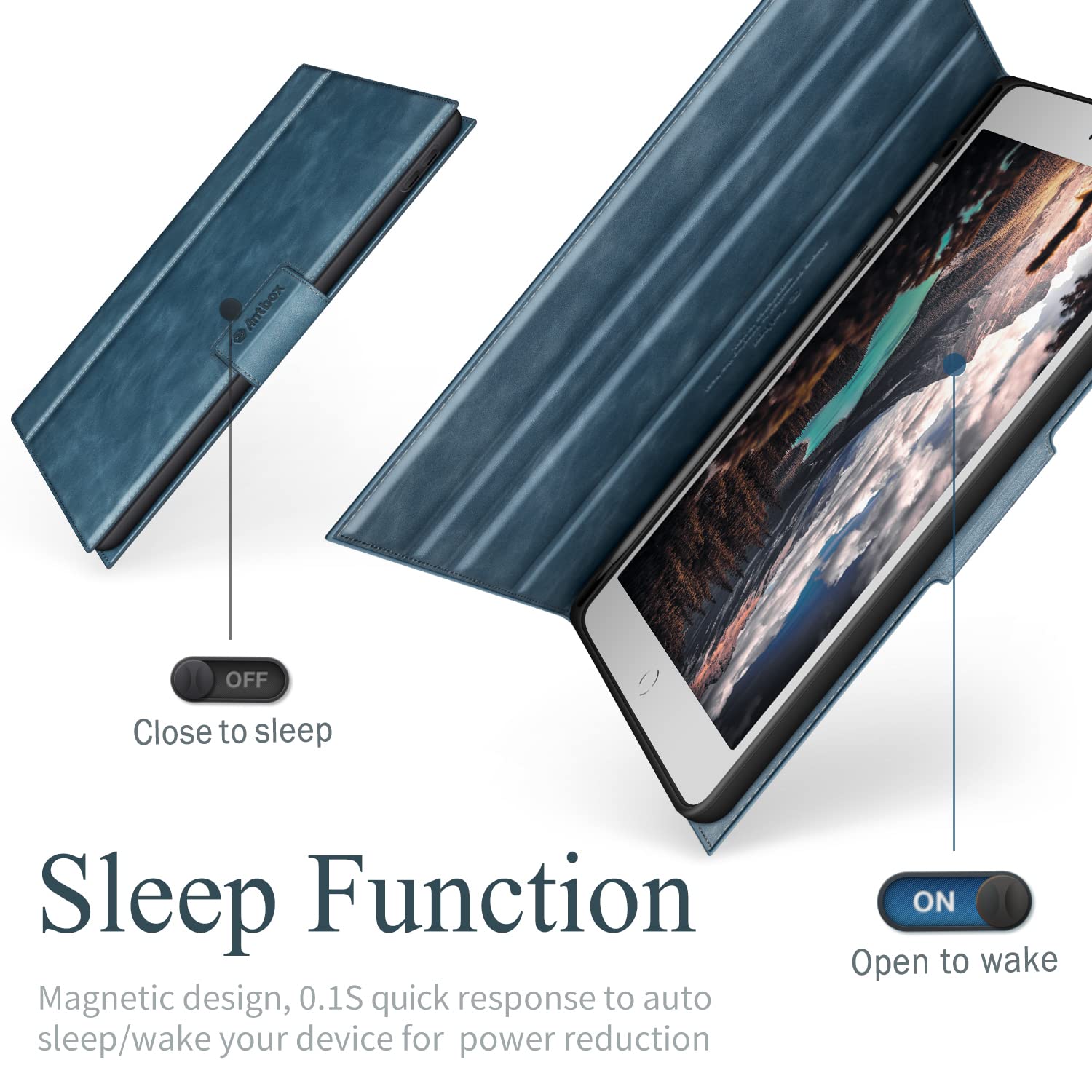 Premium PU Leather Smart Case for iPad 9th/8th/7th Generation (10.2-inch 2021/2020/2019 Model) with Apple Pencil Holder & Auto Sleep/Wake - Protective iPad Cover in Blue - Perfect for Work, School & Travel