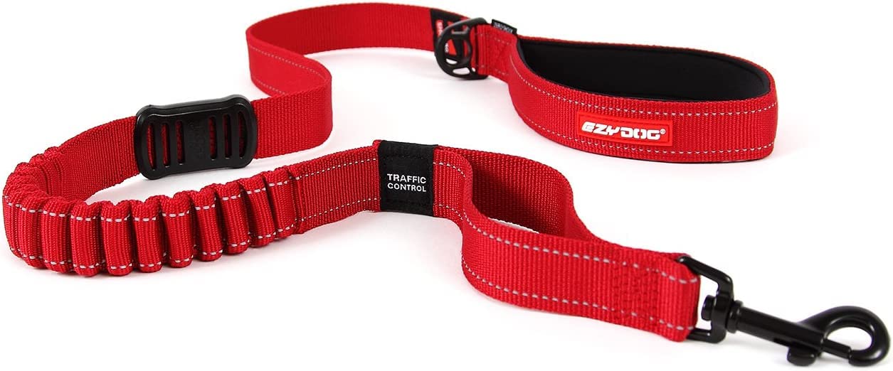 **EzyDog Zero Shock Dog Leash - Shock Absorbing Bungee Leash for Pulling or Excited Dogs - Dual Handle & Reflective for Large, Medium, Small Breeds (48-inch, Red) - Perfect for Walking, Running, and Training**