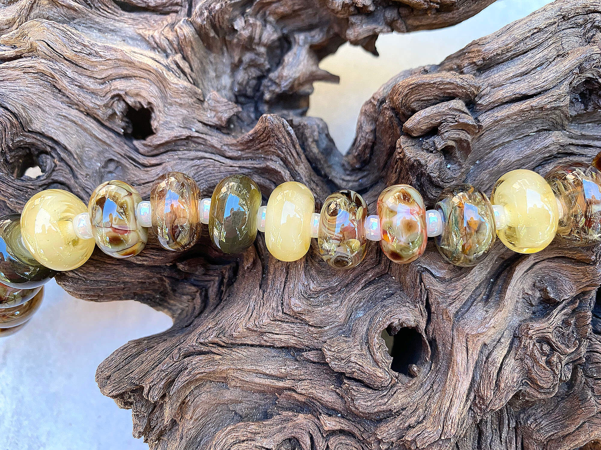 21 Brown & Green Lampwork Glass Beads Mix - Handmade SRA Jewelry Beads for Bracelets, Necklaces & DIY Craft Projects