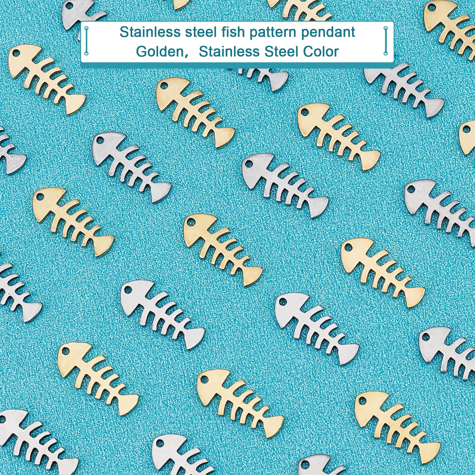 UNICRAFTALE 40pcs 2-Tone Fishbone Pendants - Hypoallergenic Stainless Steel Charms for Jewelry Making - 1.2mm Hole - Perfect for Necklaces, Bracelets & DIY Craft Projects