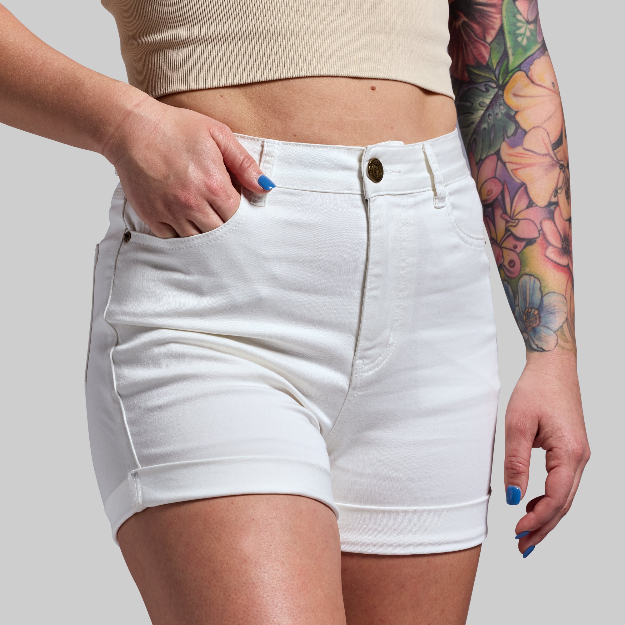 FLEX Stretchy High Waist Mom Jean Shorts for Women - Comfortable Denim Shorts (White) | Perfect for Casual Outings, Summer Vacations & Everyday Wear