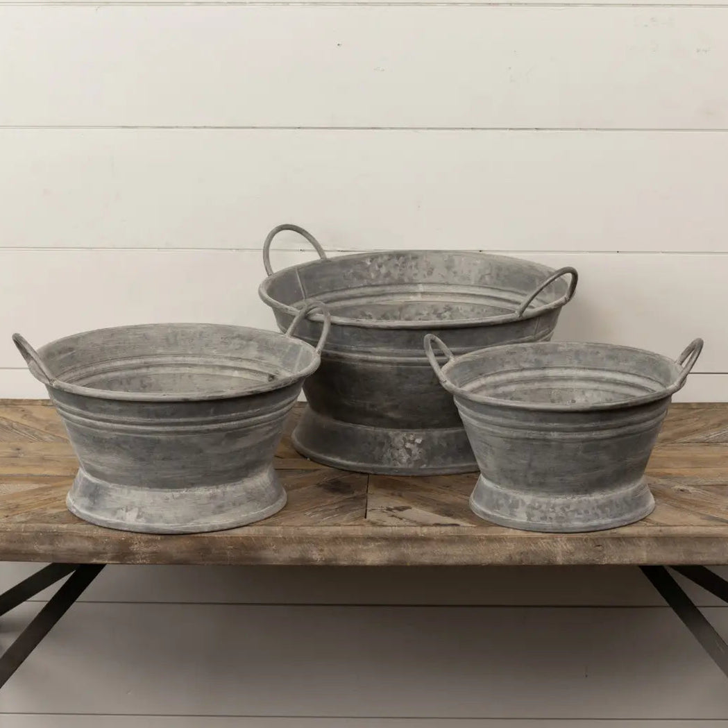 Galvanized Steel Two-Handle Bucket Set - Heavy Duty Rustproof Pails for Gardening, Cleaning & Outdoor Use