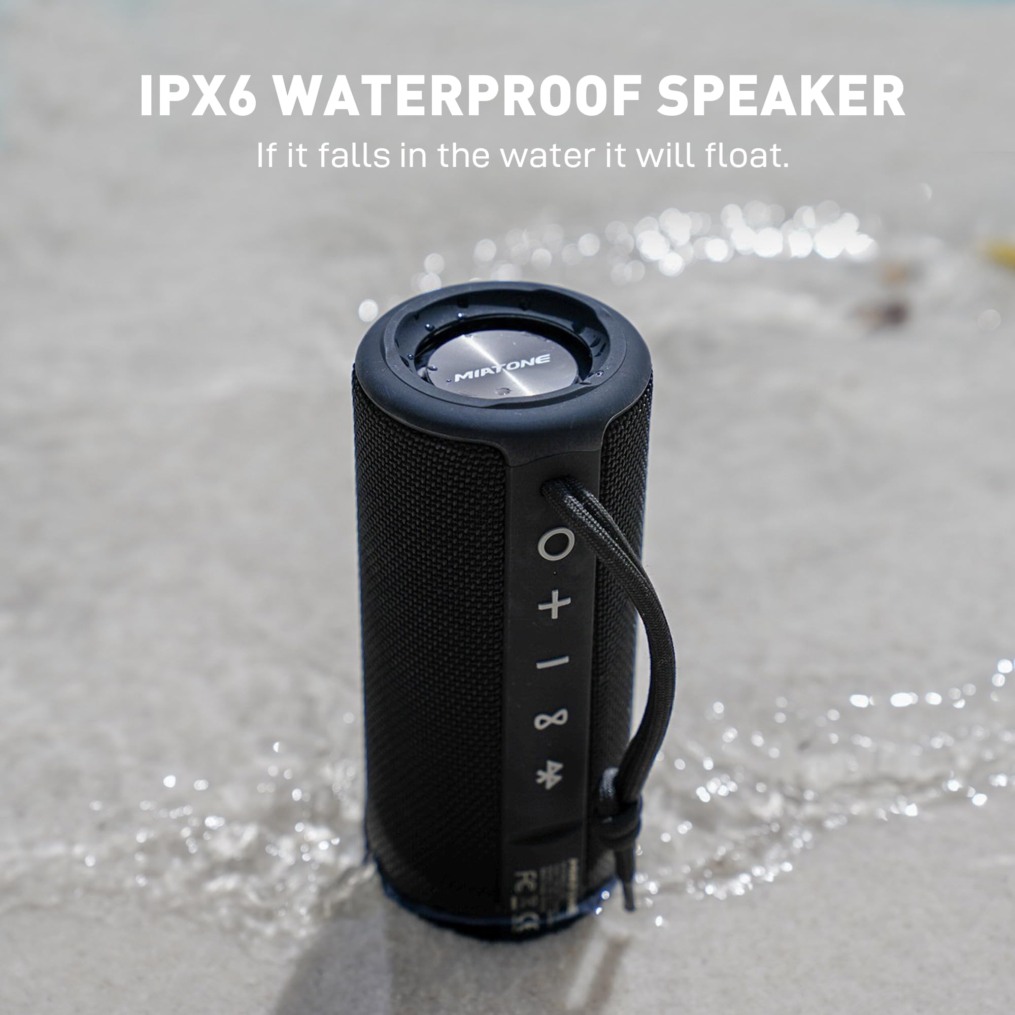MIATONE Boombox Outdoor Portable Bluetooth Speaker - Waterproof Wireless Speaker with Loud Bass, 20H Playtime, IPX7 Rating - Perfect for Beach, Pool, Camping & Outdoor Parties (Black)