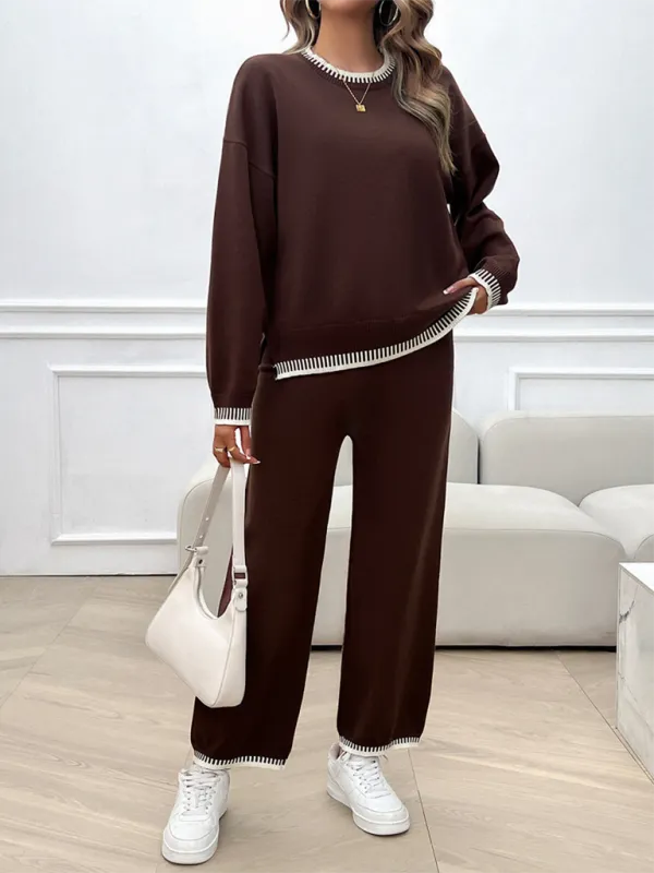 Comfortable Women's Casual Knit Two Piece Set - Lounge Outfit for Relaxing at Home or Weekend Wear