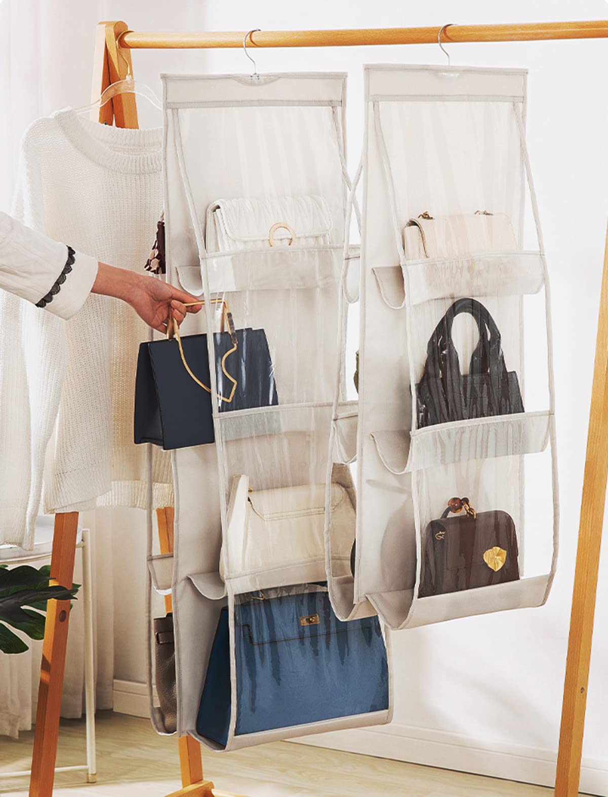 AARAINBOW 2-Pack Hanging Handbag Organizer for Closet - 8-Pocket Space Saving Purse Storage with 45.7