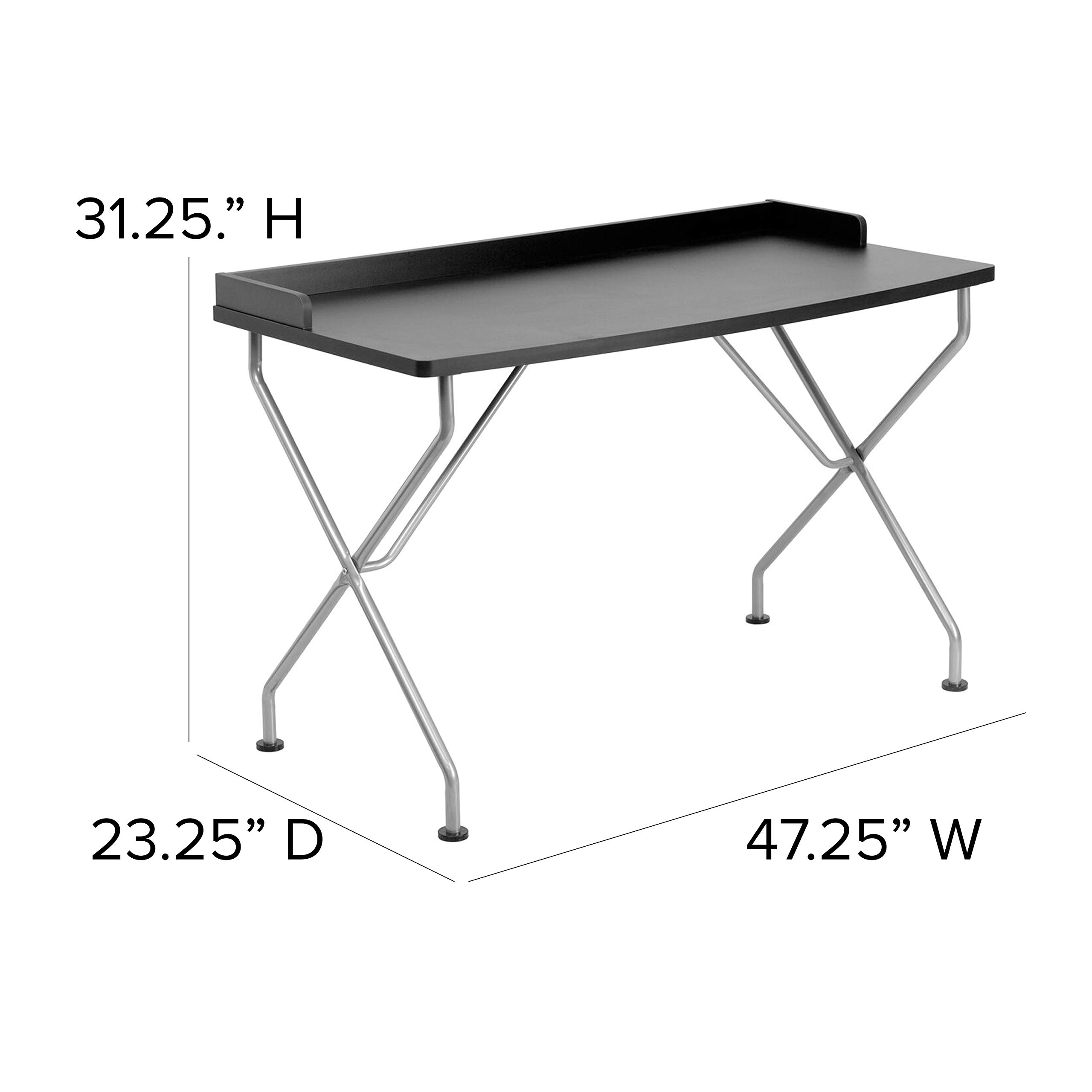 Flash Furniture Black Computer Desk with Raised Border & Silver Metal Frame - Home Office Desk for Work, Study, and Gaming