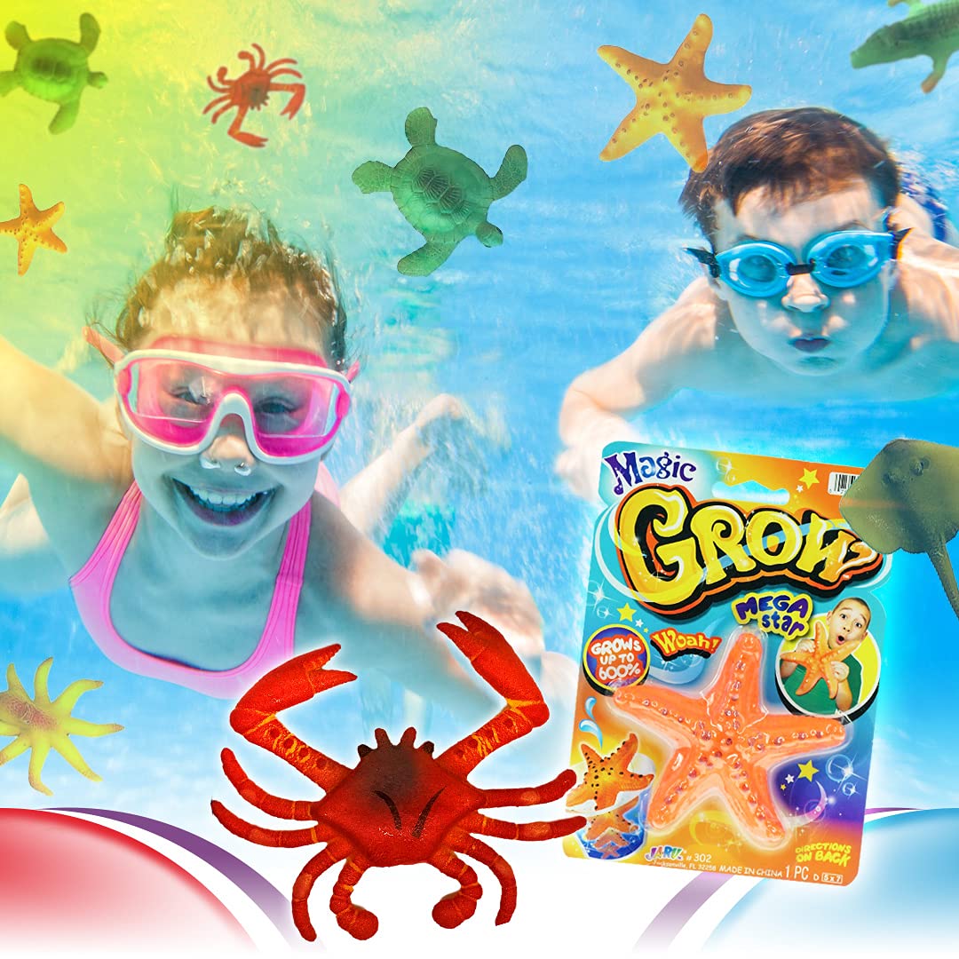 JA-RU Magic Grow Ocean Themed Water Animals (6 Packs Assorted) - Expanding Bath & Pool Toys for Kids, Sea Creature Party Favors, Beach Party Goodie Bags - Perfect for Birthday Parties, Pool Fun, and Summer Water Play