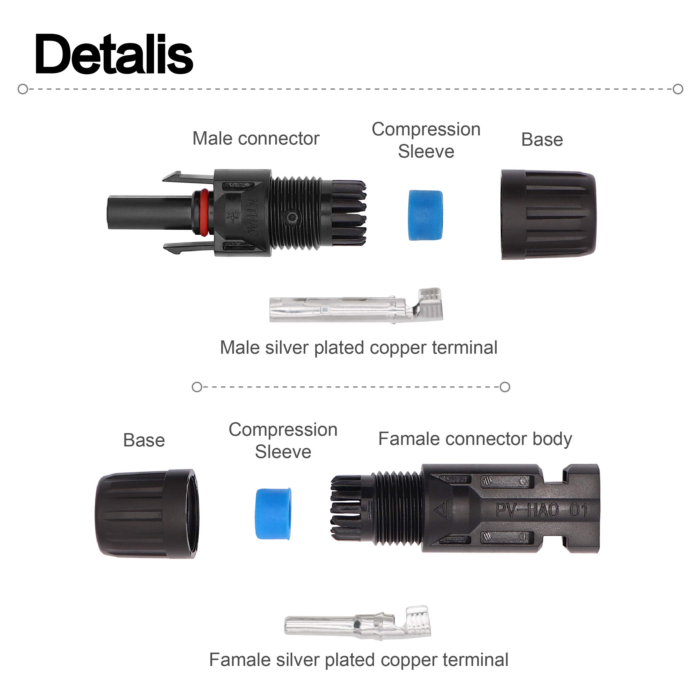 Ruikarhop 12 Pair Solar Panel Connectors - MC4 Male/Female IP67 Waterproof Solar Cable Connectors with Handy Tool Kit for RV, Boat & Off-Grid Solar Systems