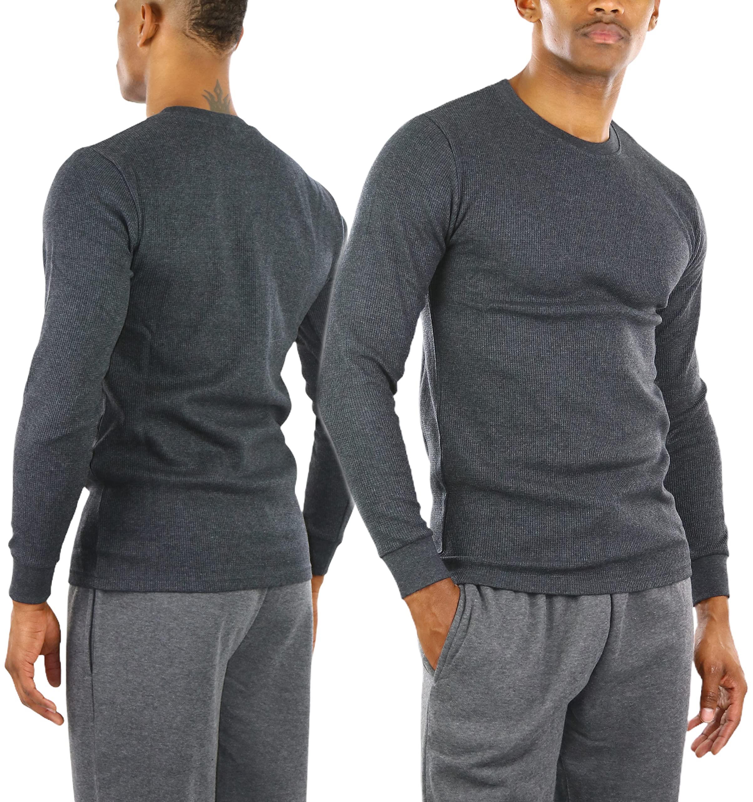 Premium Men's Waffle Thermal Long Sleeve Crewneck Shirt - Heavy & Medium Weight Winter Base Layer for Outdoor Activities, Hiking & Cold Weather Wear