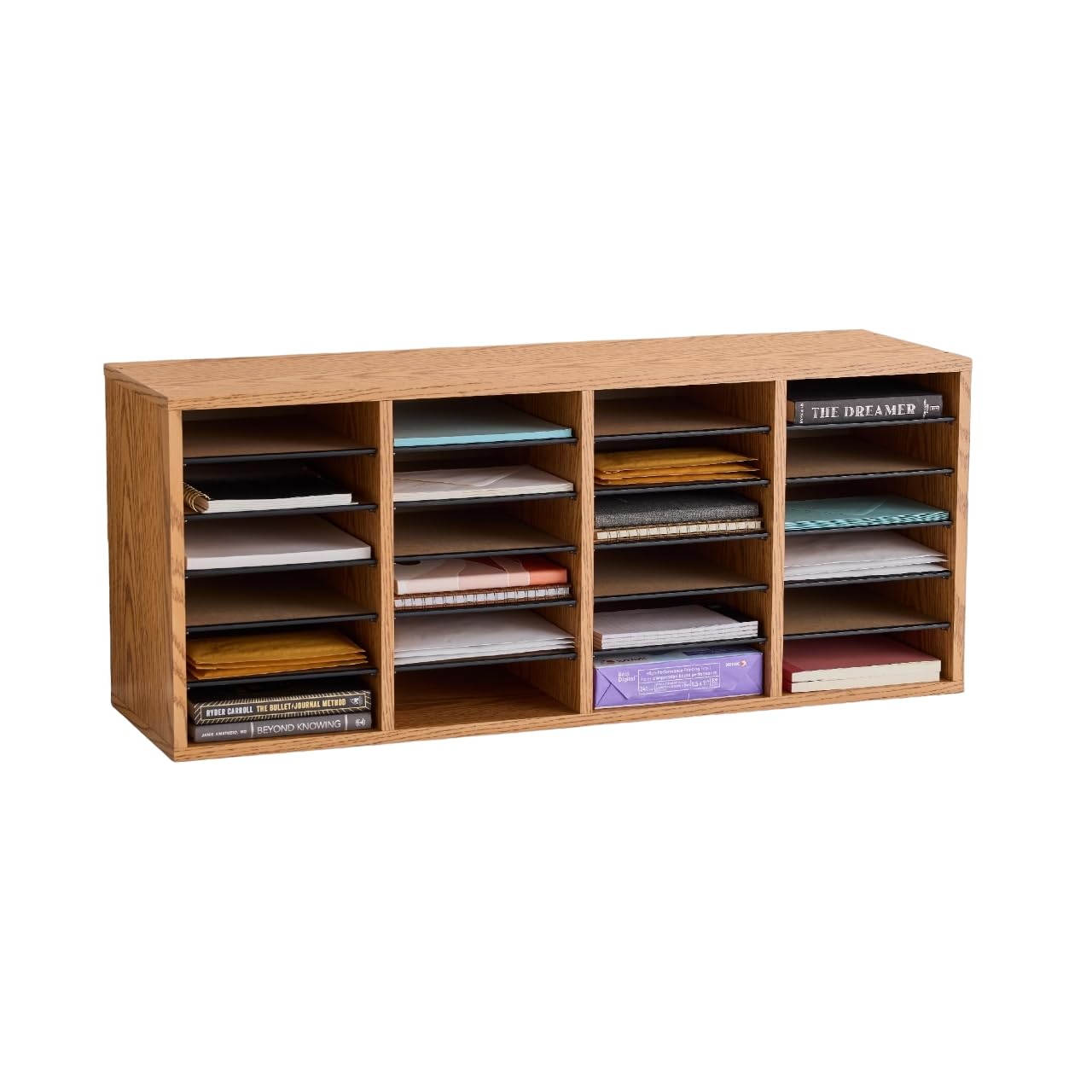 Safco Medium Oak Wooden Paper & Mail Organizer - Adjustable Shelves, Stackable Design, 32 Compartments with Drawers - Perfect for Home Office, Classroom & Workspace Organization