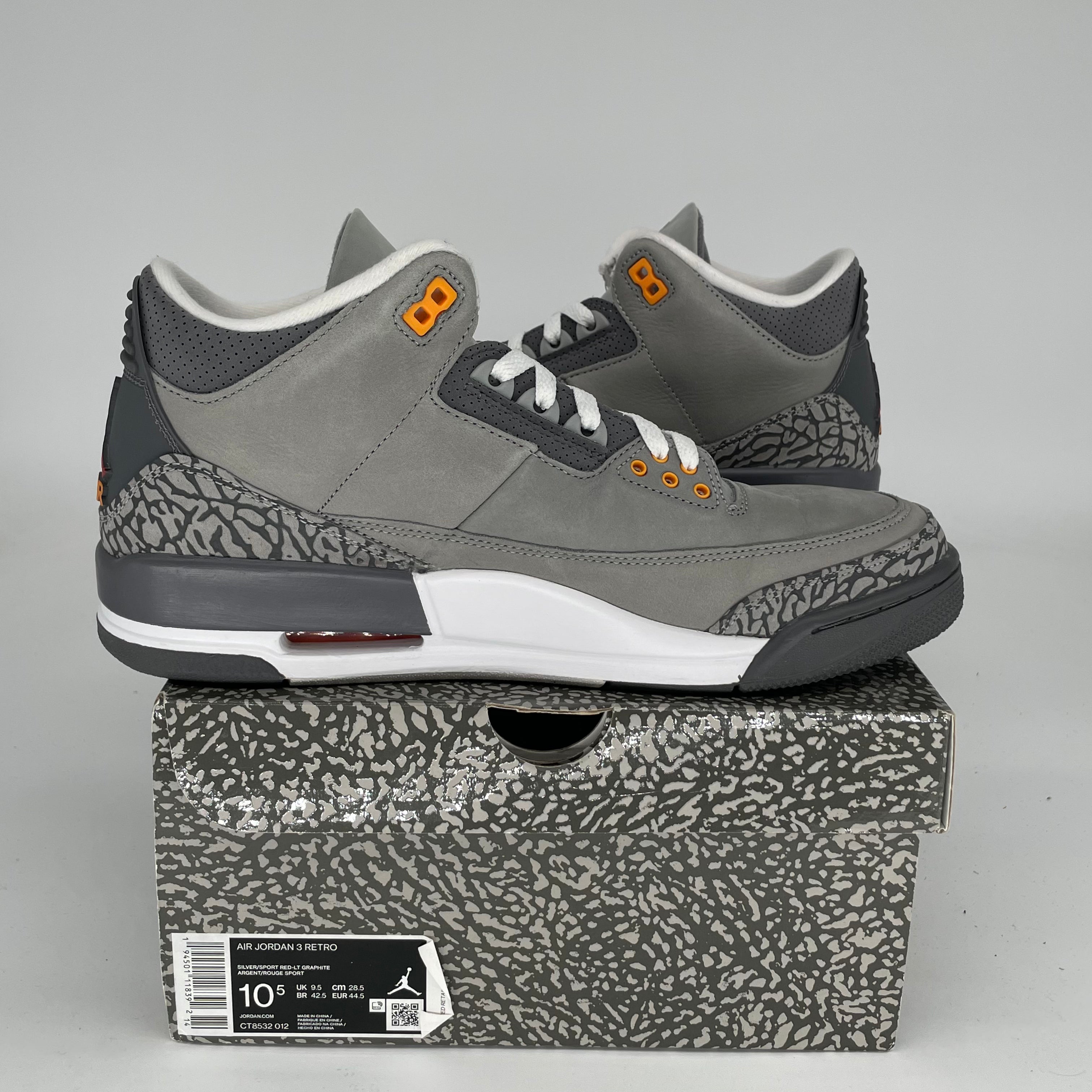 AIR JORDAN 3 COOL GREY Men's Basketball Shoes Size 10.5 - Retro Style Sneakers for Running, Training & Streetwear Fashion (Style Code: CT8532 012)