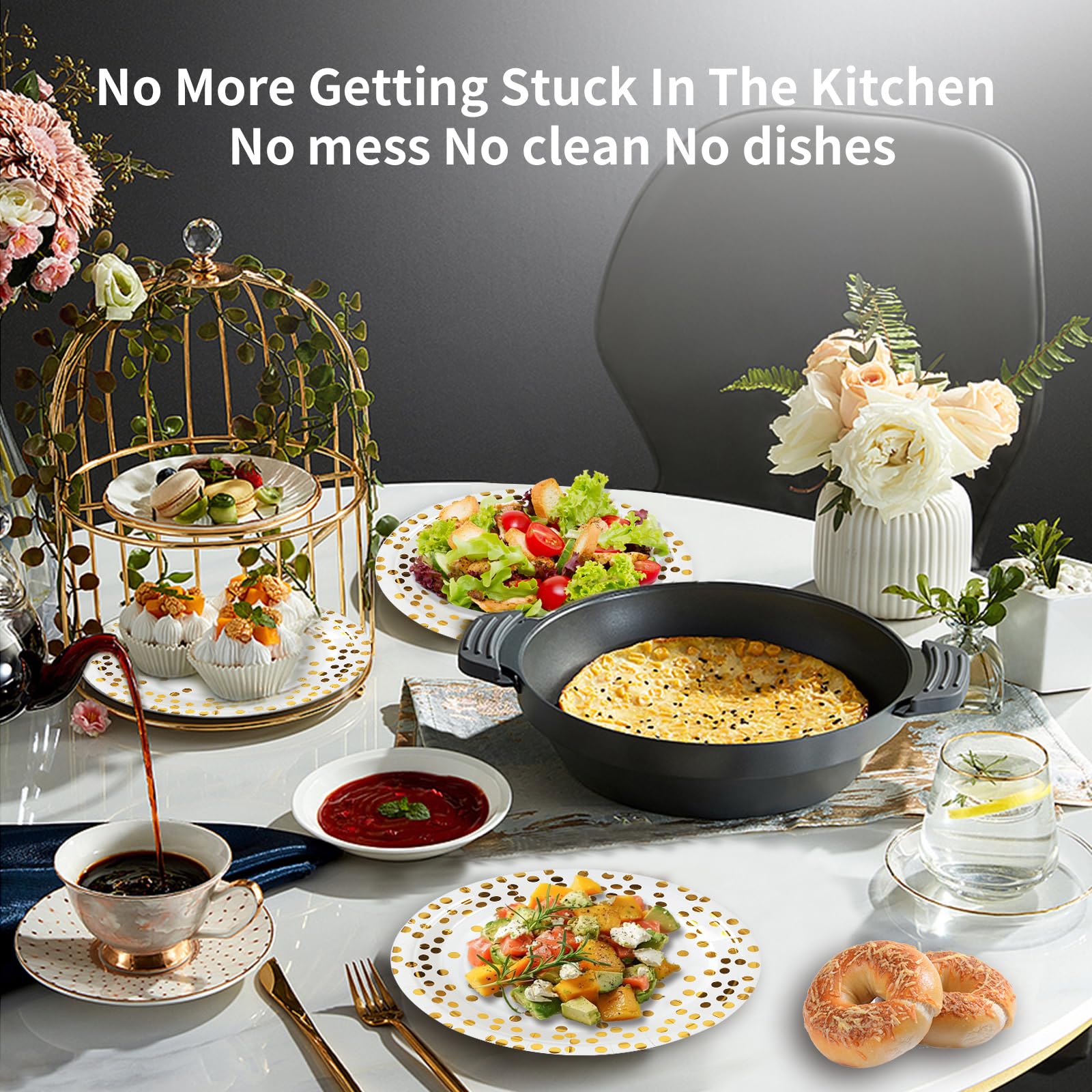 Premium White & Gold Disposable Party Tableware Set - 50 x 7