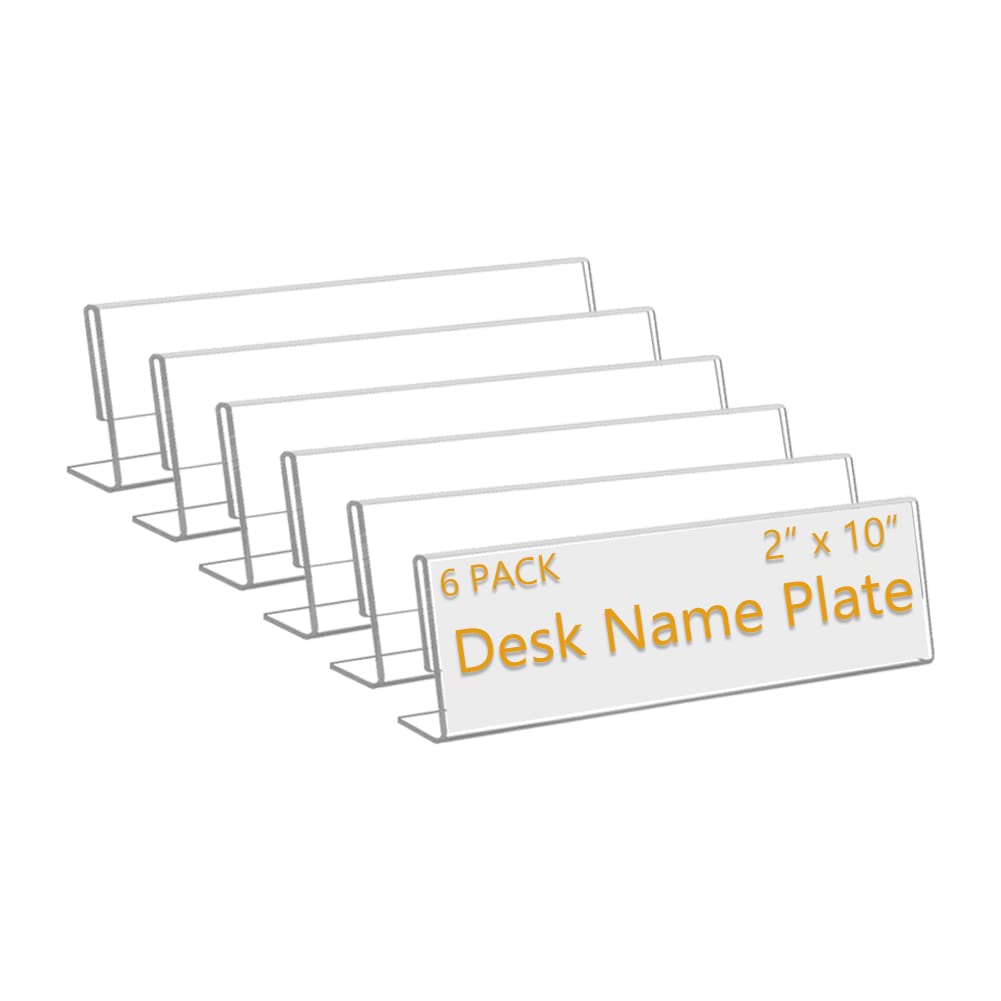 6 Pack Clear Acrylic Desk Name Plates - 10