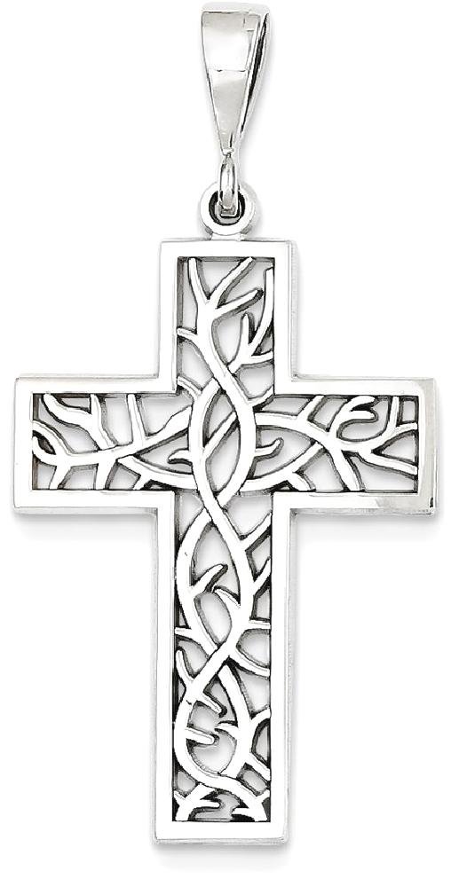 14K Solid White Gold Thorn Latin Mexican Holy Cross Necklace - Religious Chain Pendant with Jesus Christ Charm for Women & Men | Perfect for Baptism, First Communion, Confirmation & Spiritual Gifts
