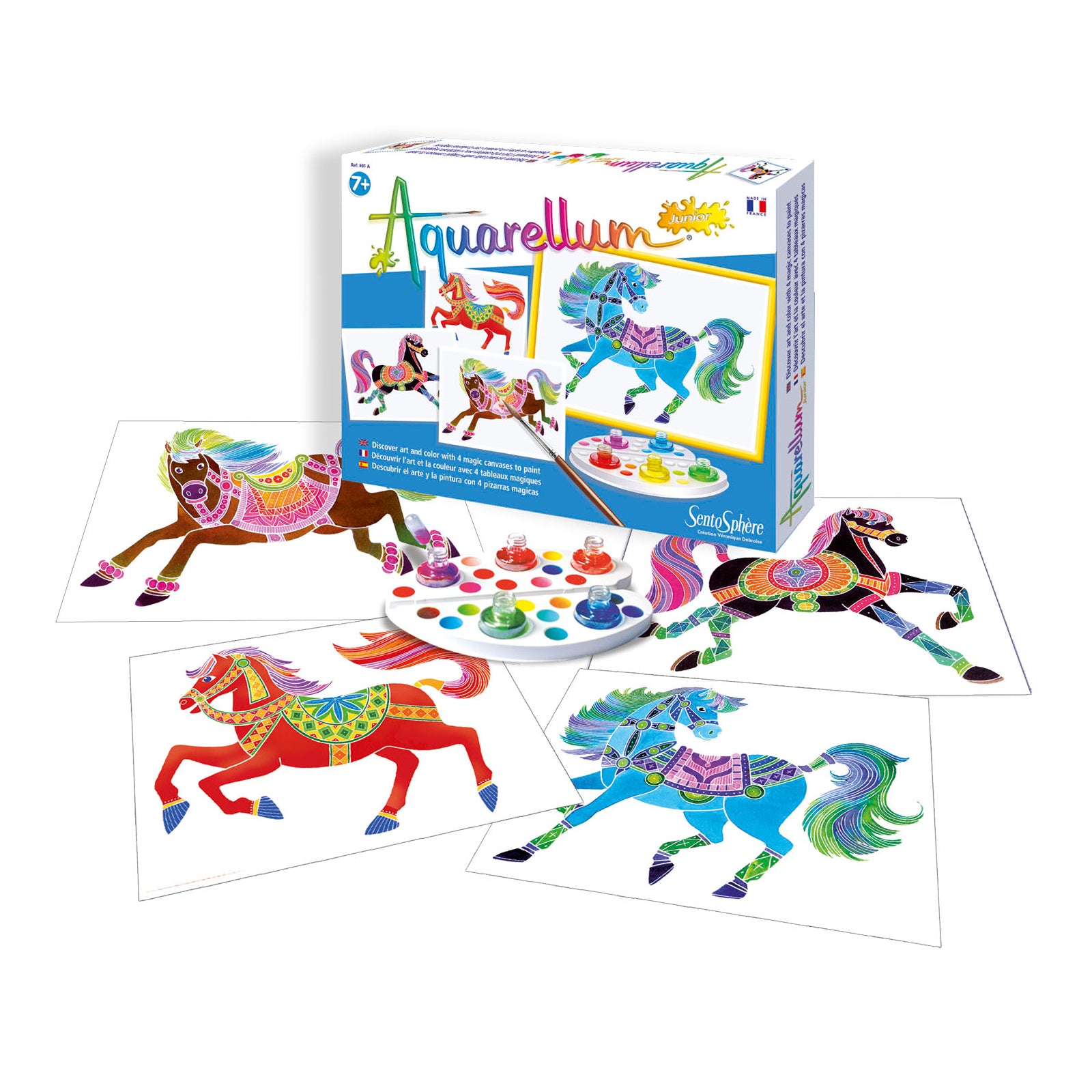 Aquarellum Junior Horses Watercolor Painting Kit for Kids - Creative Art Set with 4 Watercolor Paintings, Perfect for Birthday Gifts & Family Activities - Ideal for Home, Classroom & Party Fun