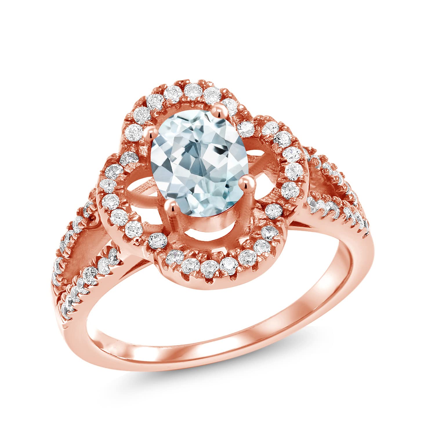 1.57 Ct Oval Sky Blue Aquamarine Ring - 18K Rose Gold Plated Sterling Silver Gemstone Jewelry for Women - Perfect for Engagement, Anniversary & Special Occasion Gifts