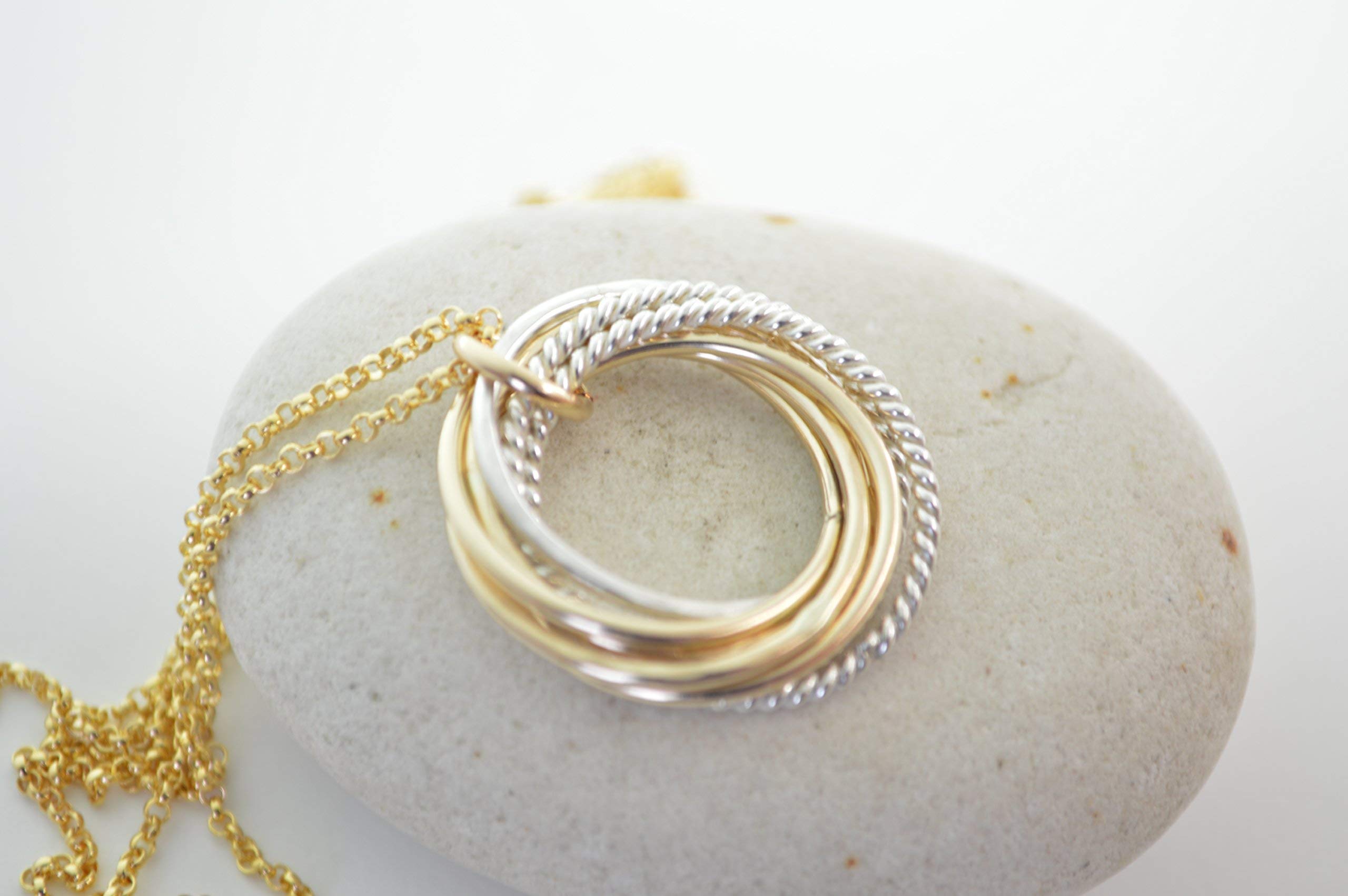 90th Birthday Gift for Mom & Grandma - 9 Interlocking Rings Mixed Metals Necklace - 9th Anniversary Jewelry - Elegant Women's Birthday Present for Special Occasions & Celebrations