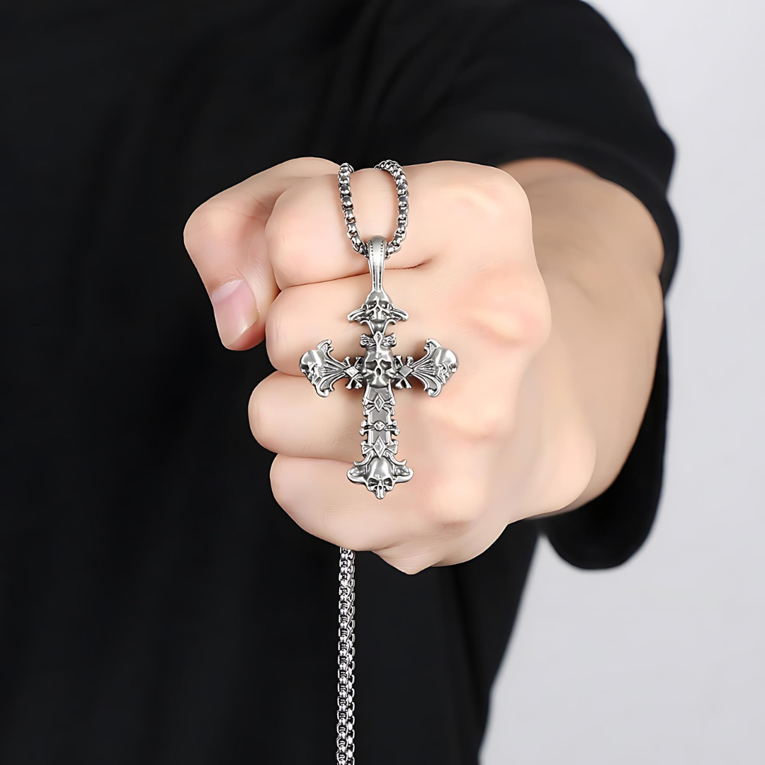 Halloween Skull Cross Pendant Herringbone Chain Necklace - Gothic Jewelry for Women | HL027 | Perfect for Costume Parties, Cosplay & Dark Fashion Accessories