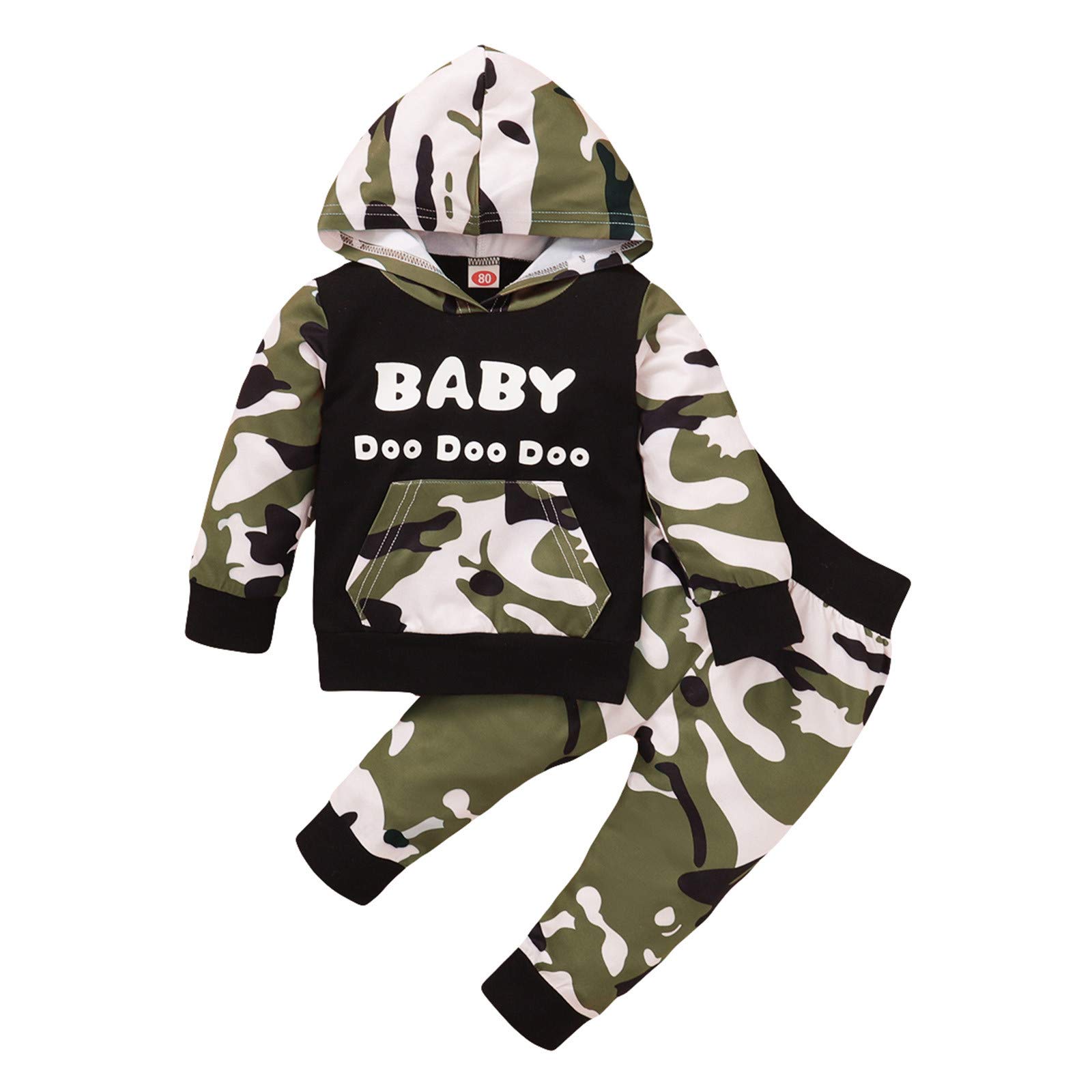 Baby Hoodie & Pants Set - Camouflage Letter Print for Boys & Girls | Playtime & Outings