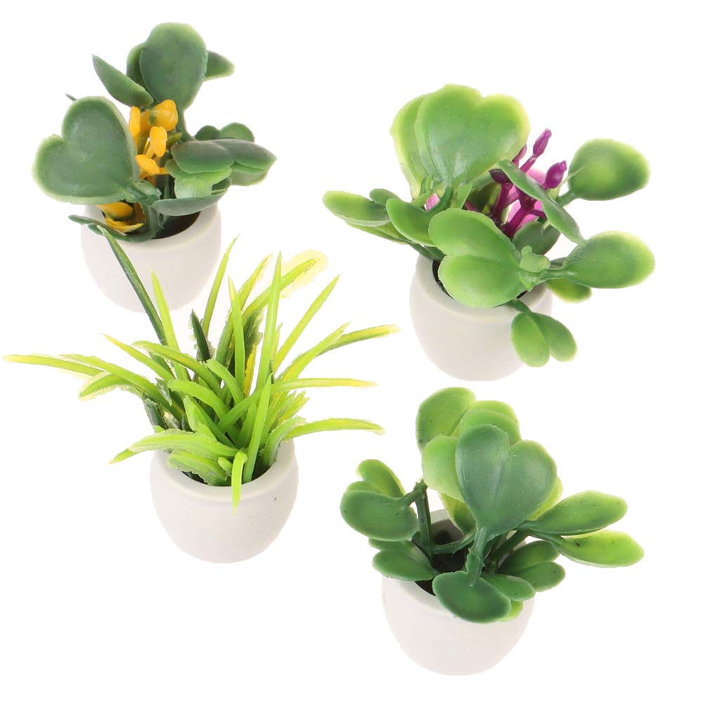 1:12 Scale Miniature Green Plants in Pots - 4 PCS Dollhouse Accessories for Home Decor, DIY Dollhouse Furniture, Mini Garden Scene