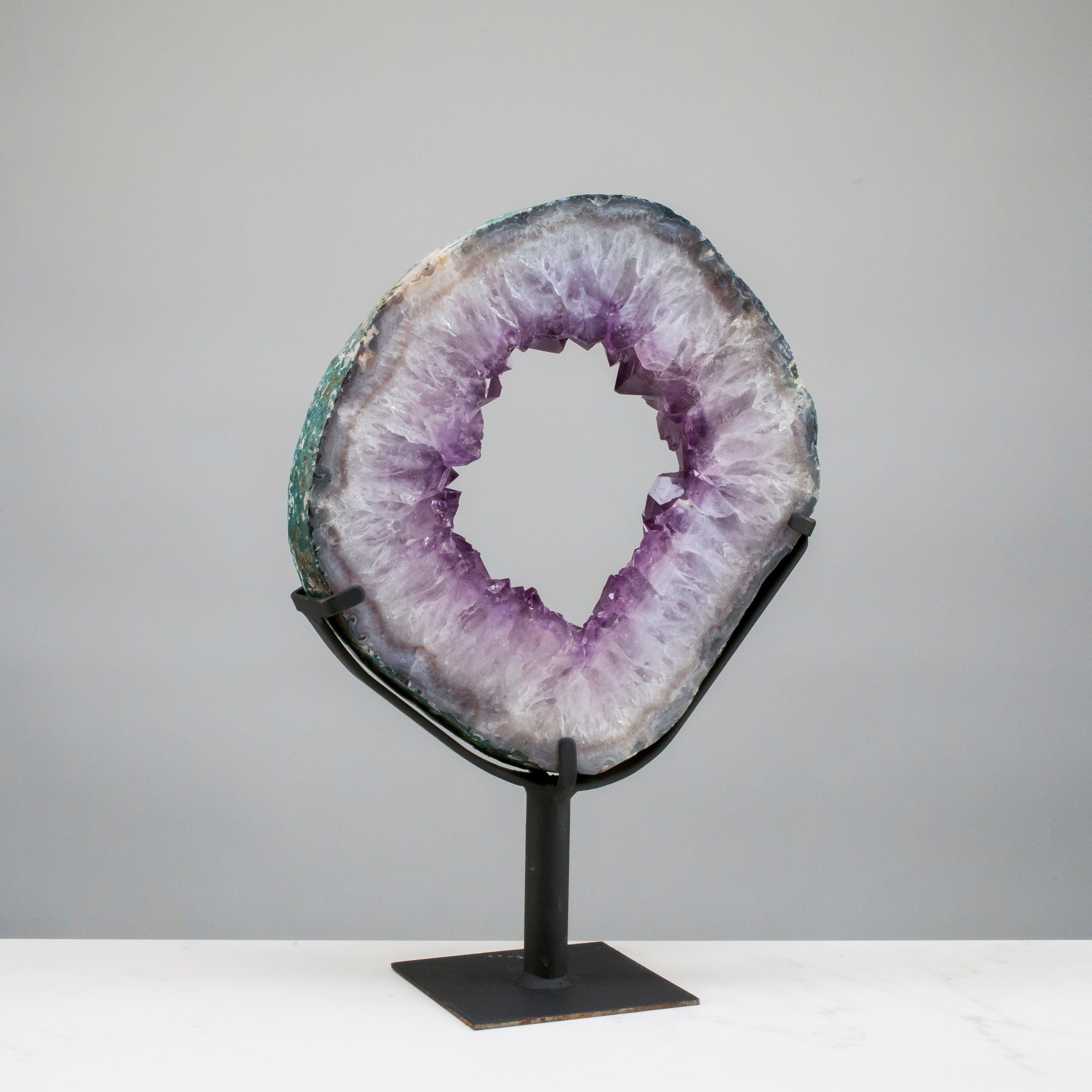 Natural Amethyst Geode Slice Ring from Brazil - Handcrafted Jewelry with Custom Stand (17/9 lbs) - Perfect for Home Decor, Meditation & Healing Crystals Gifts