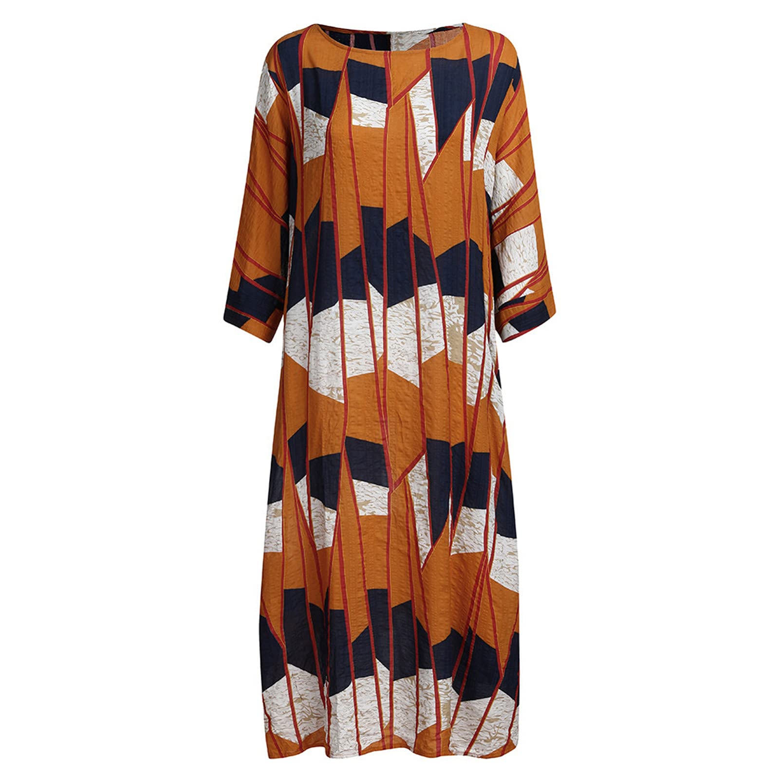 Women's Plus Size Summer Maxi Dress - Casual Loose Fit Cotton Linen Blend Floral Print Long Dress (Yellow, XXXL) for Beach Vacation, Outdoor Picnic & Boho Style Fashion
