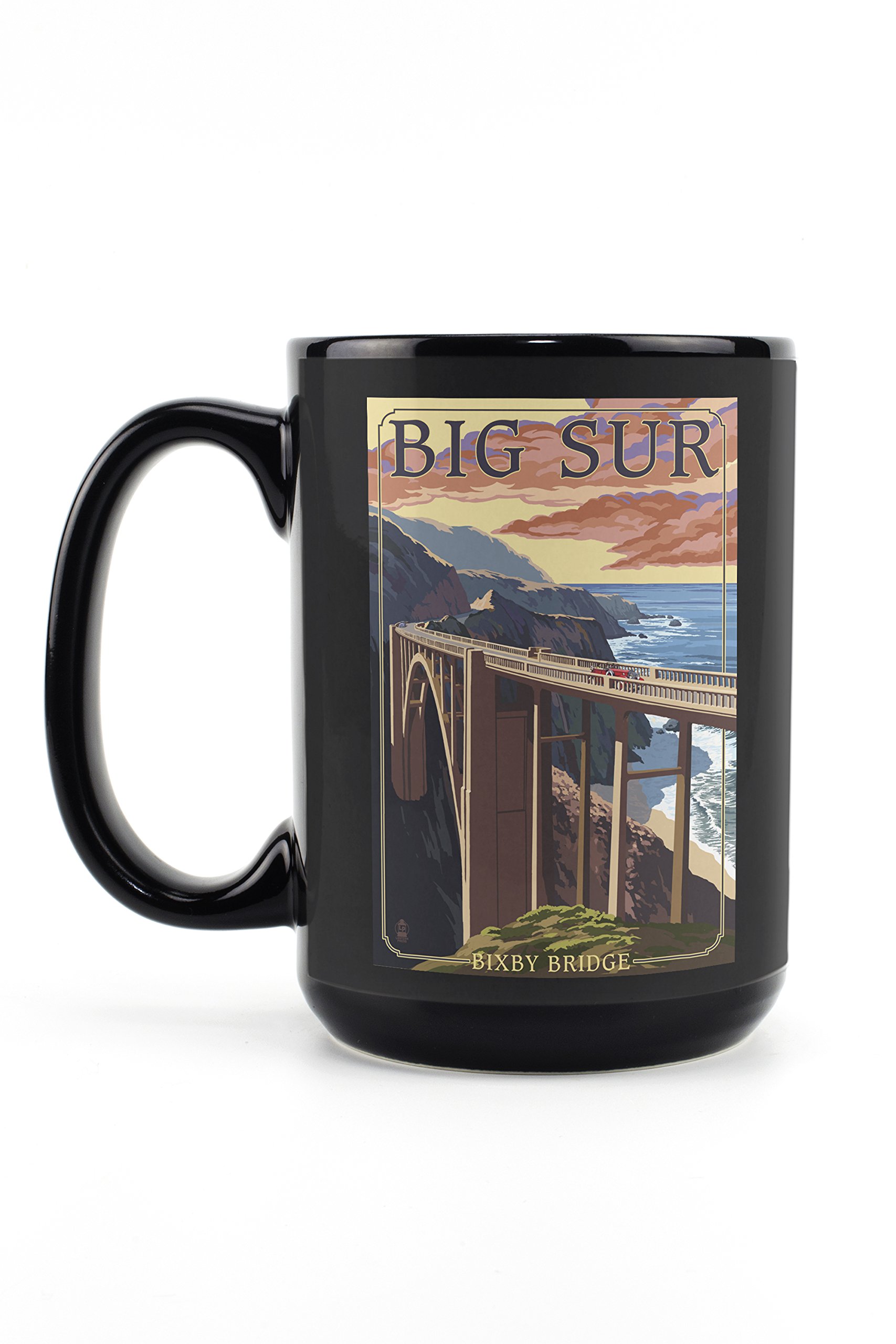 California Coast Bixby Bridge 15oz Black Ceramic Coffee Mug - Microwave & Dishwasher Safe Travel Mug for Office, Camping & Home Use