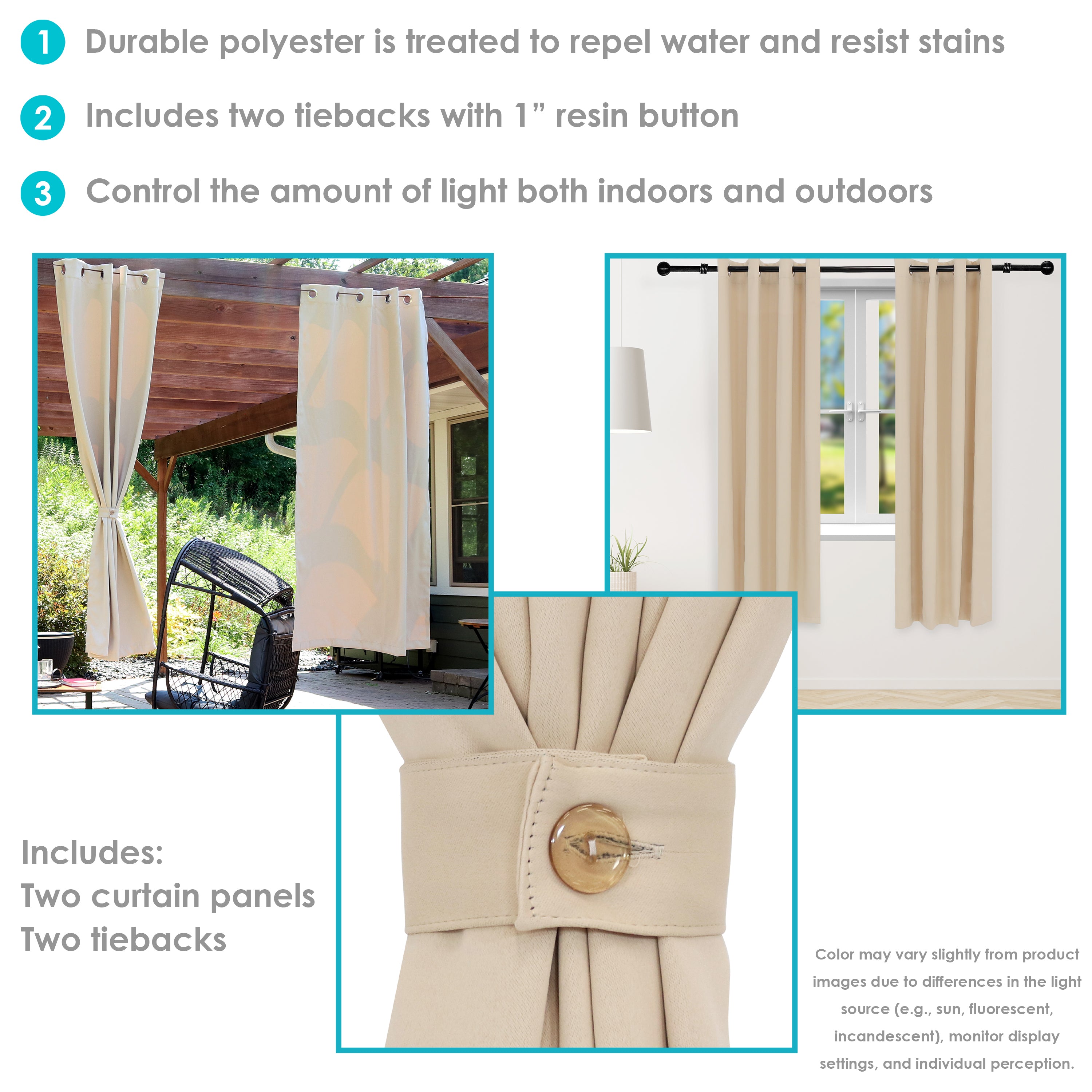 Sunnydaze Beige Blackout Curtains for Outdoor Use - UV Protection & Privacy - Perfect for Patio, Deck, and Sunroom