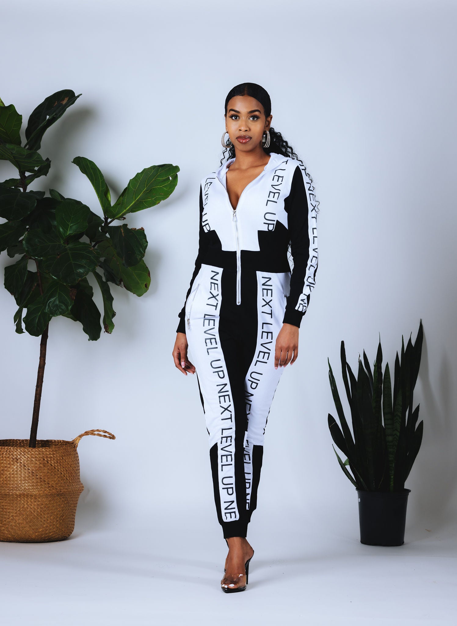 Next Level Up Jumpsuit for Women - Black & White Stylish Romper | Perfect for Casual Outings, Parties & Streetwear Fashion