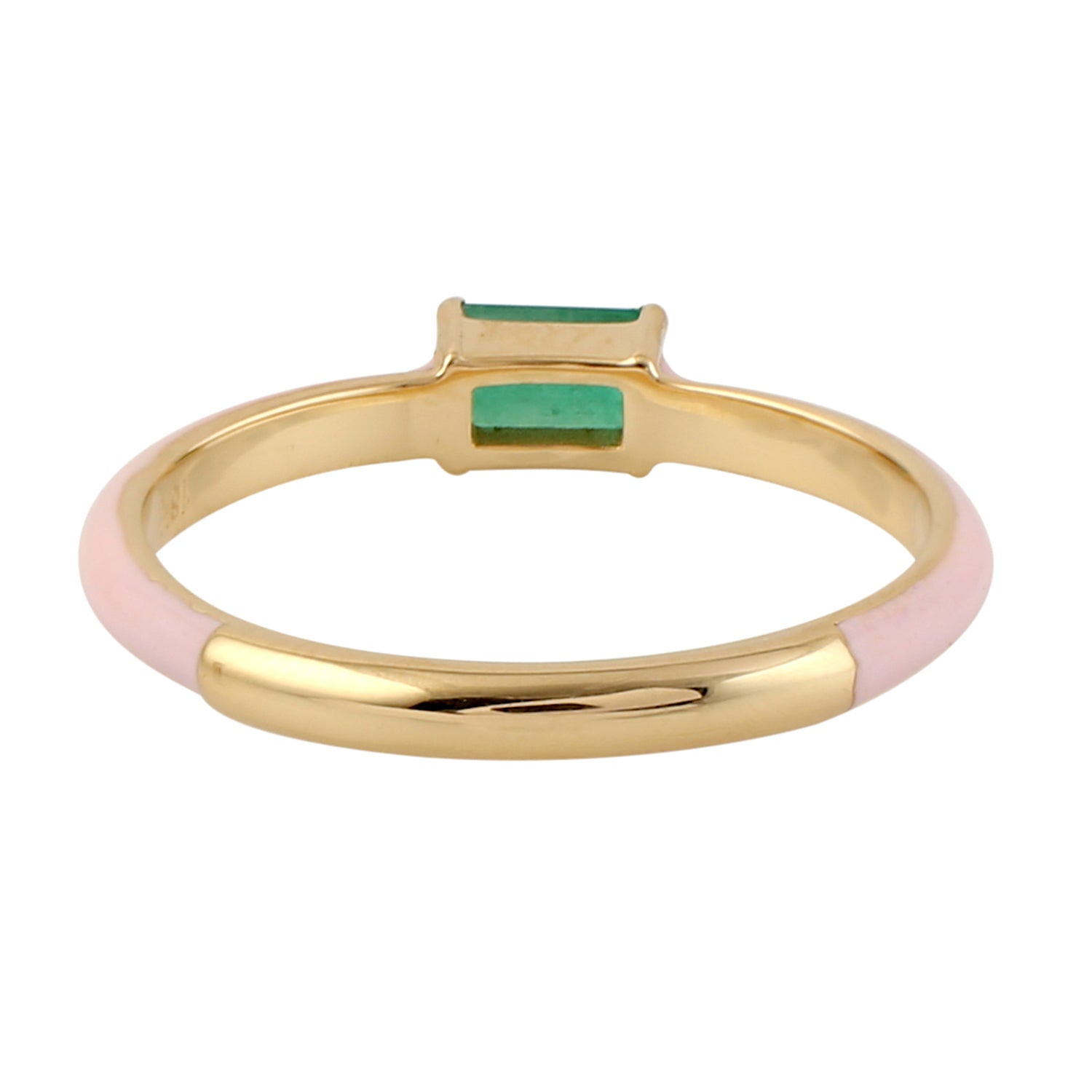 Baguette Emerald May Birthstone Ring in 14K Yellow Gold with Pink Enamel - Delicate Band for Birthdays, Anniversary Gifts & Special Occasions