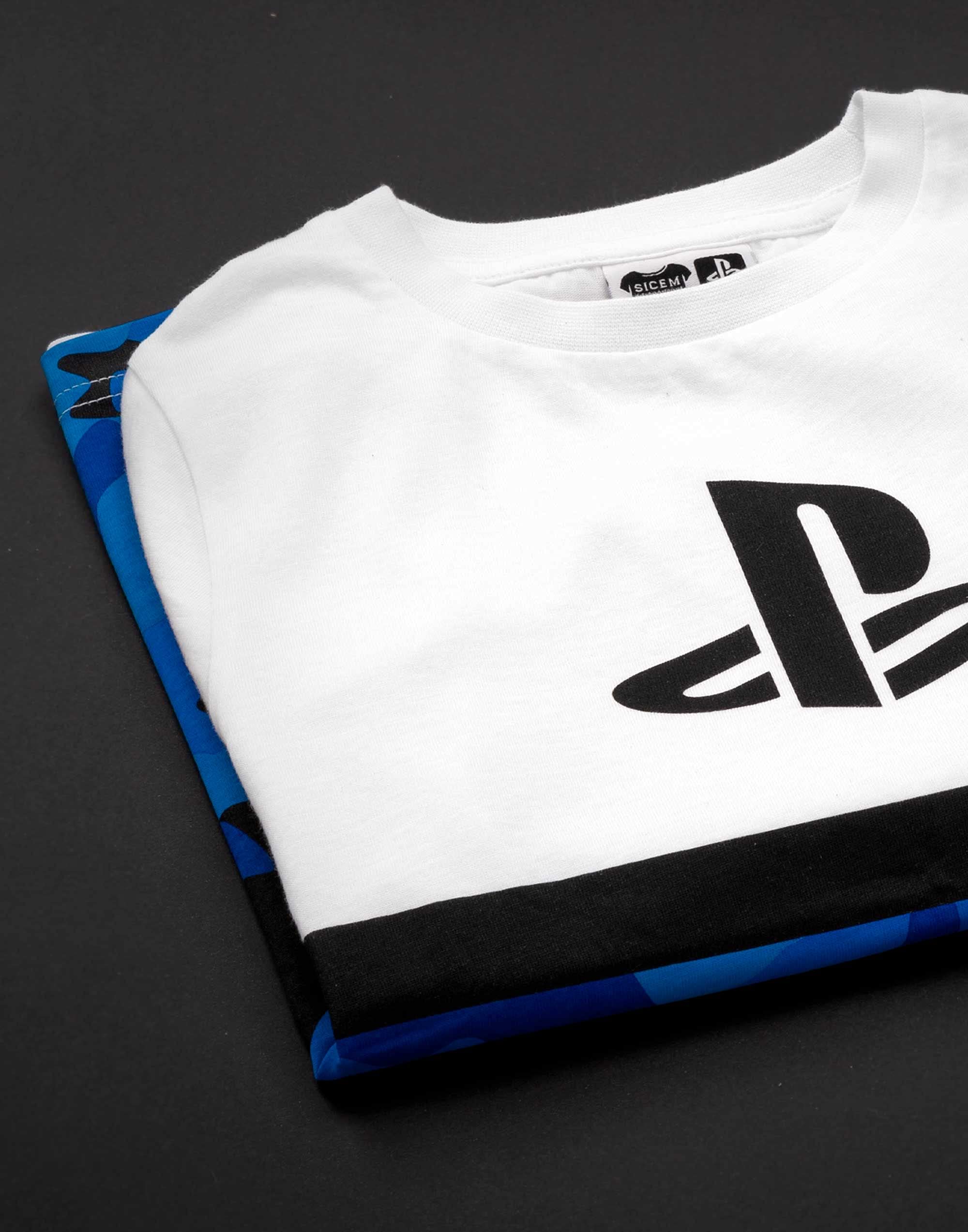 PlayStation Boys Camo T-Shirt - Blue & White Logo Short Sleeve Gaming Top for Kids - Perfect for Casual Wear, Birthday Gifts & Video Game Parties