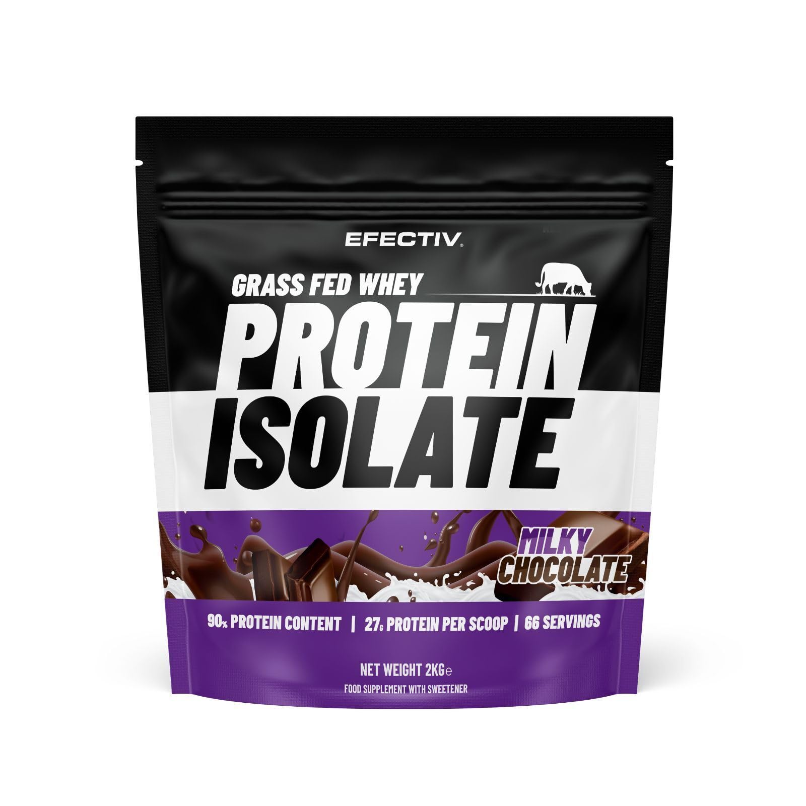 Efectiv Nutrition Grass Fed Whey Protein Isolate 2000g - Milky Chocolate Flavor for Muscle Recovery & Post-Workout Shake | High Protein Powder for Athletes, Gym & Fitness Enthusiasts